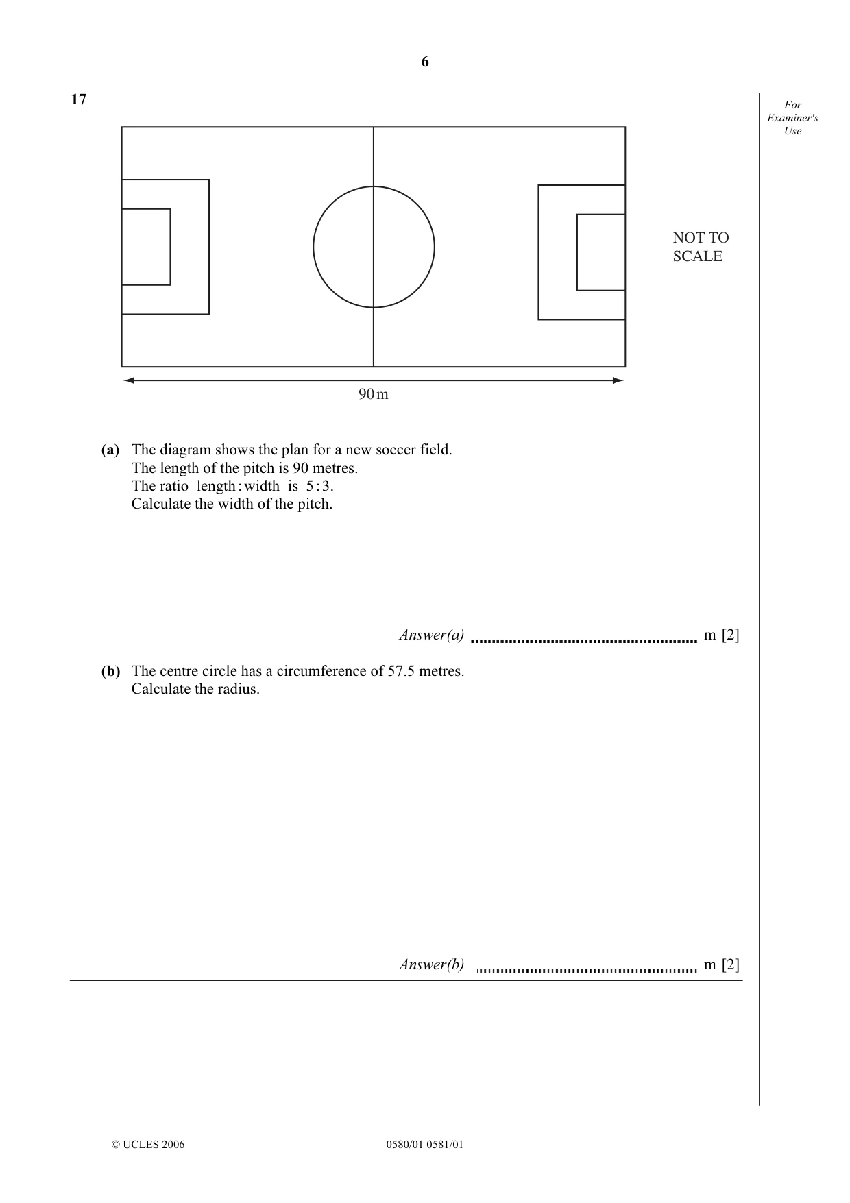Cambridge IGCSE Mathematics (with coursework) 0581 2006 May/June Paper 1 · Variant 1 question paper, page 6 of 8