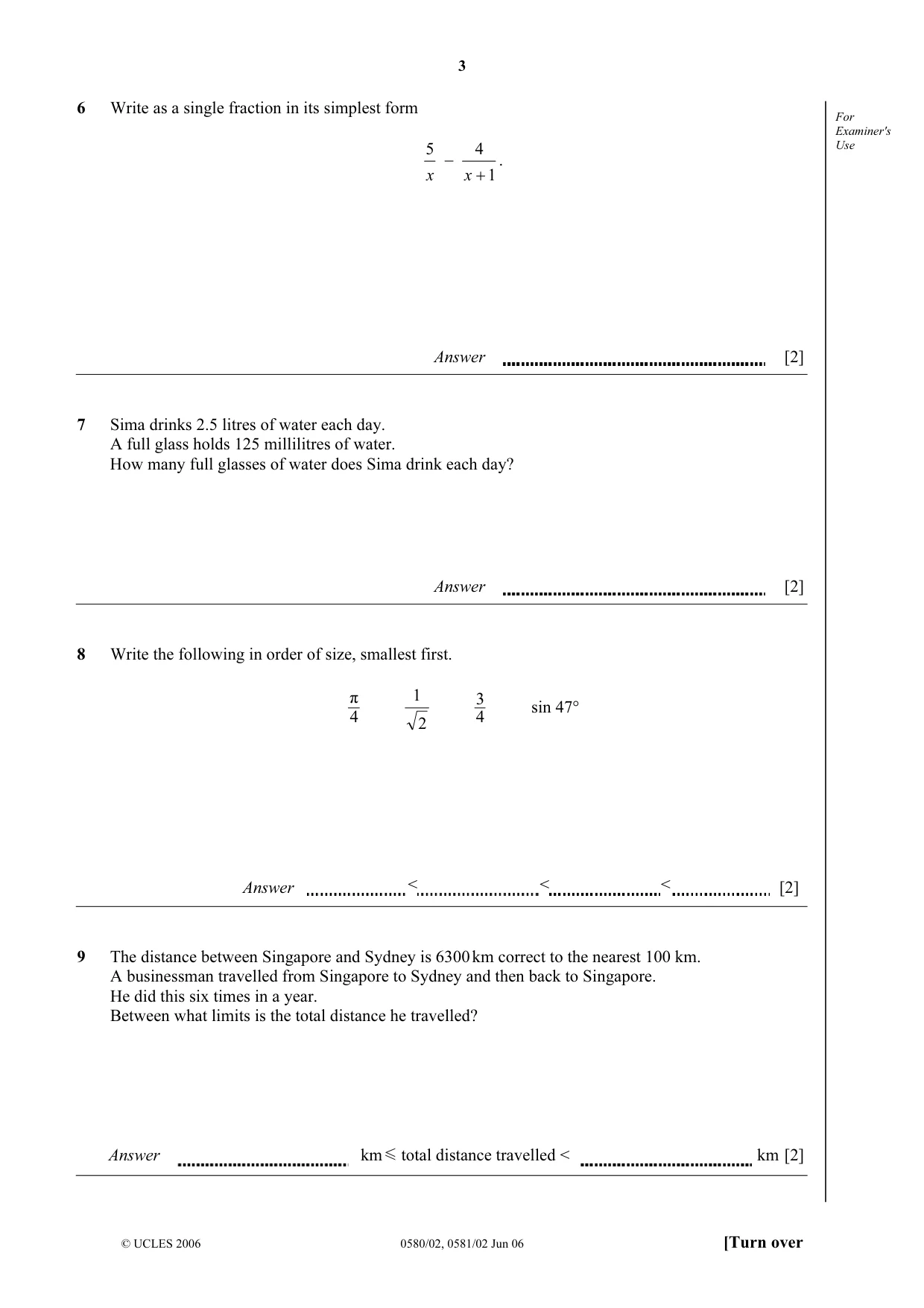 Cambridge IGCSE Mathematics (with coursework) 0581 2006 May/June Paper 2 · Variant 1 question paper, page 3 of 12