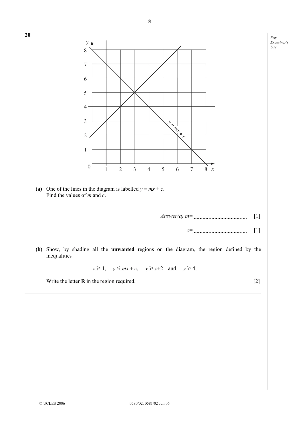 Cambridge IGCSE Mathematics (with coursework) 0581 2006 May/June Paper 2 · Variant 1 question paper, page 8 of 12