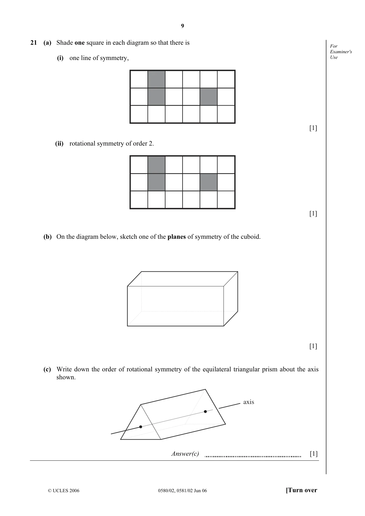 Cambridge IGCSE Mathematics (with coursework) 0581 2006 May/June Paper 2 · Variant 1 question paper, page 9 of 12