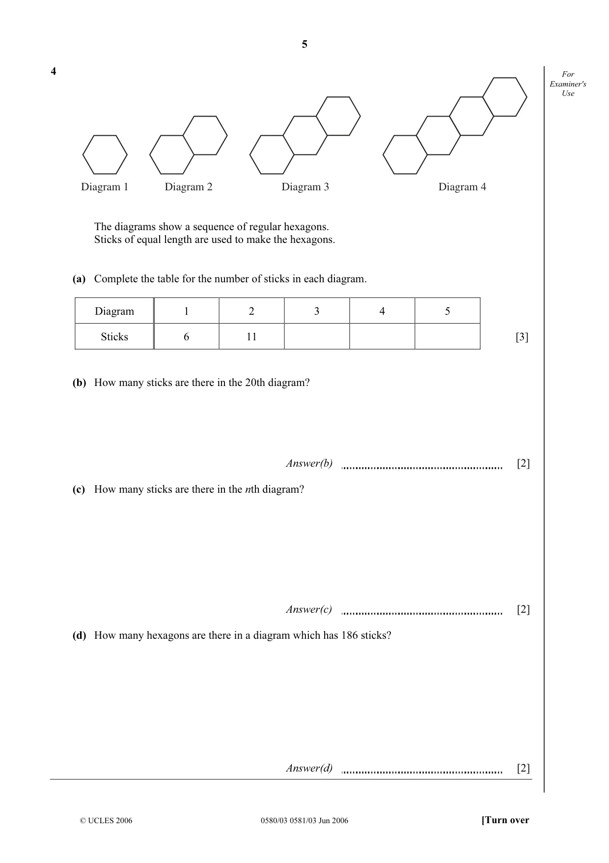 Cambridge IGCSE Mathematics (with coursework) 0581 2006 May/June Paper 3 · Variant 1 question paper, page 5 of 12