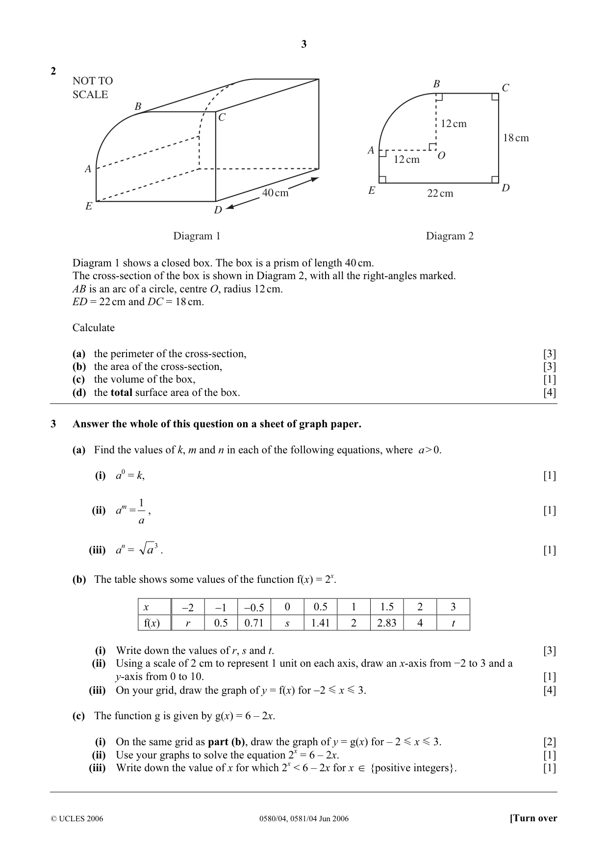 Cambridge IGCSE Mathematics (with coursework) 0581 2006 May/June Paper 4 · Variant 1 question paper, page 3 of 8