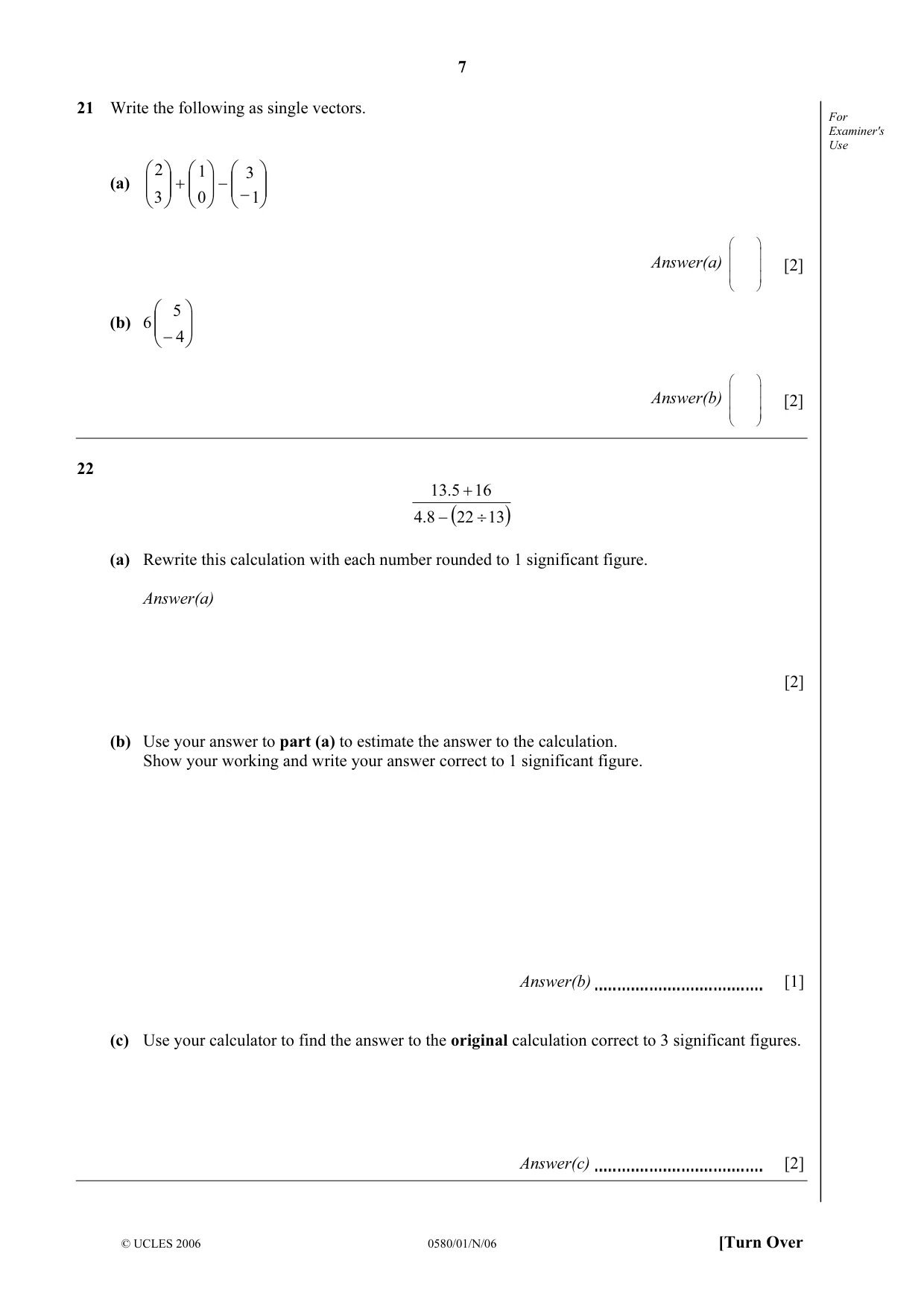 Cambridge IGCSE Mathematics (with coursework) 0581 2006 Oct/Nov Paper 1 · Variant 1 question paper, page 7 of 8