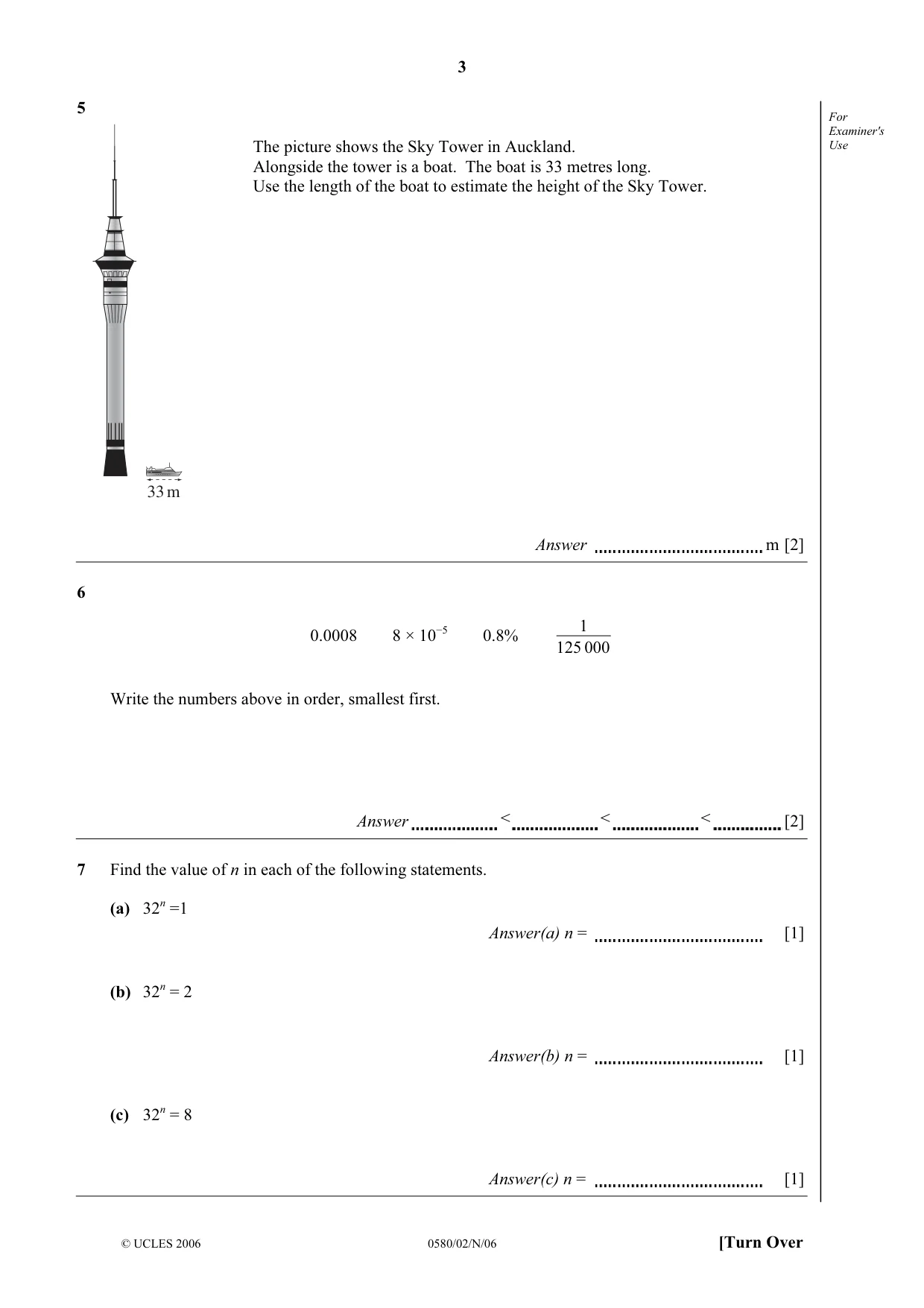 Cambridge IGCSE Mathematics (with coursework) 0581 2006 Oct/Nov Paper 2 · Variant 1 question paper, page 3 of 12