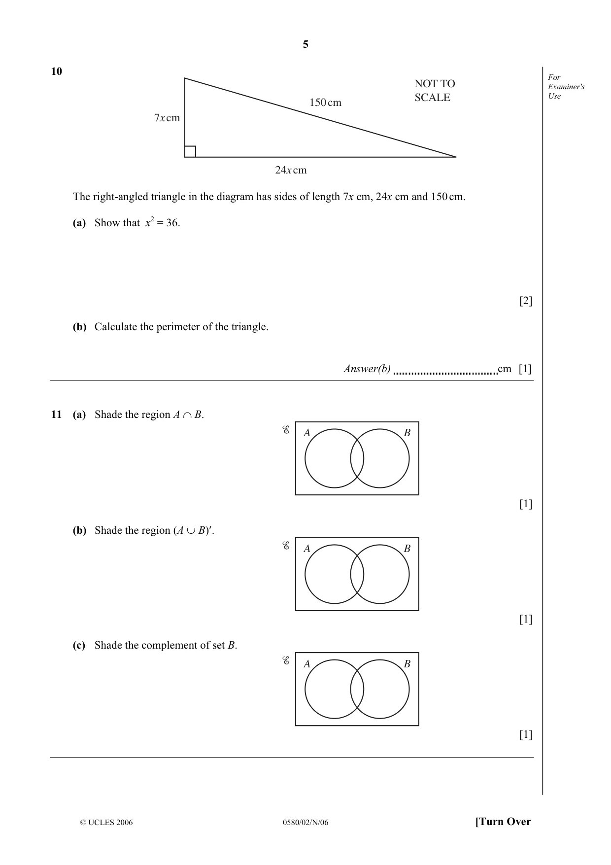 Cambridge IGCSE Mathematics (with coursework) 0581 2006 Oct/Nov Paper 2 · Variant 1 question paper, page 5 of 12