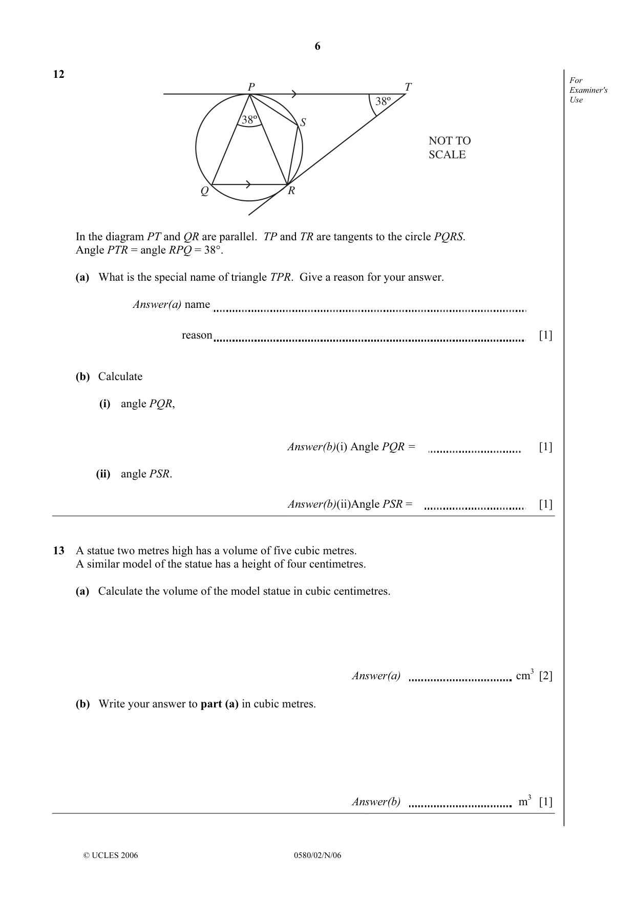 Cambridge IGCSE Mathematics (with coursework) 0581 2006 Oct/Nov Paper 2 · Variant 1 question paper, page 6 of 12