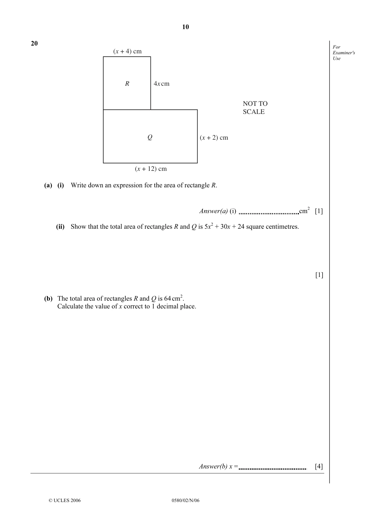Cambridge IGCSE Mathematics (with coursework) 0581 2006 Oct/Nov Paper 2 · Variant 1 question paper, page 10 of 12