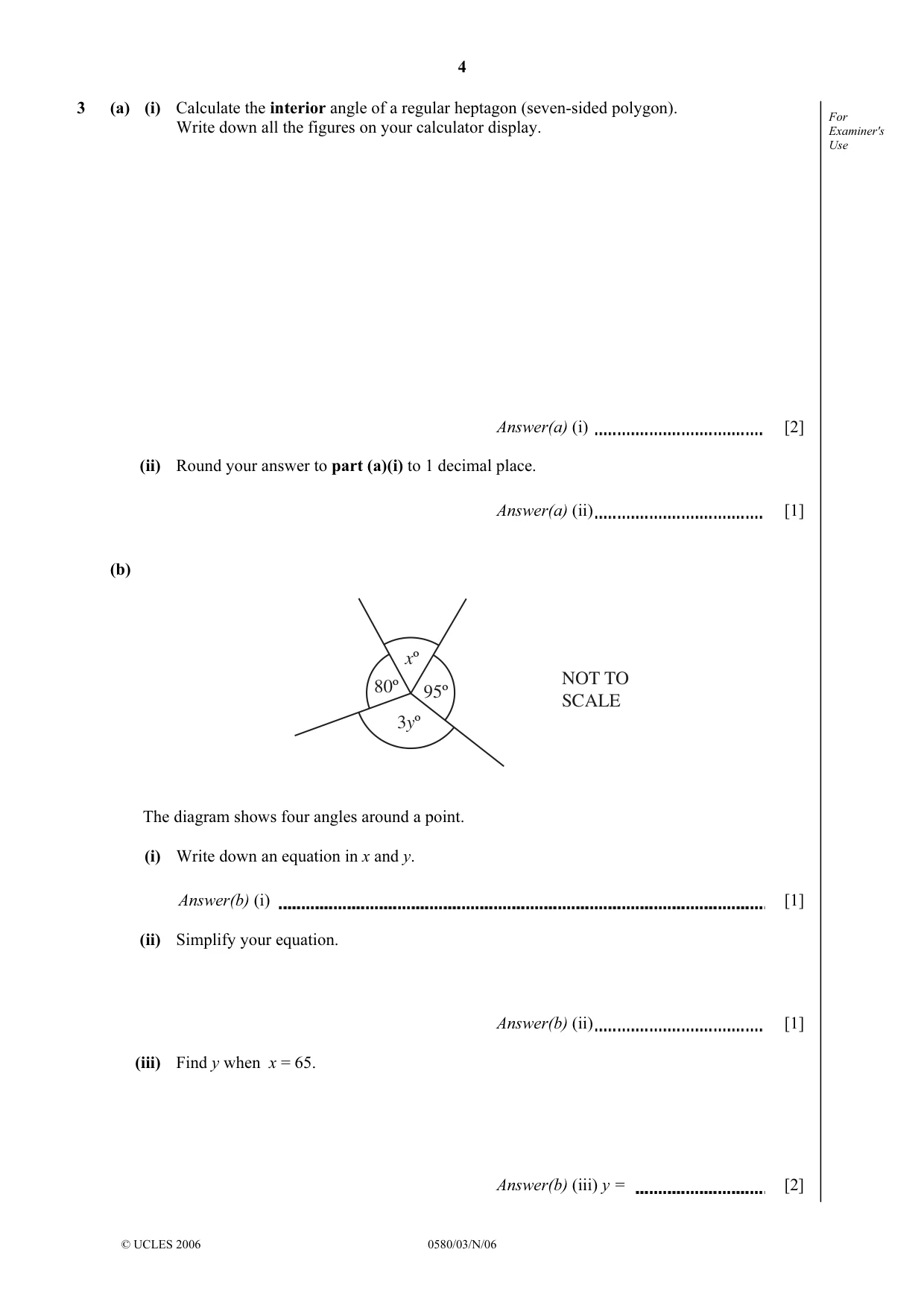 Cambridge IGCSE Mathematics (with coursework) 0581 2006 Oct/Nov Paper 3 · Variant 1 question paper, page 4 of 16