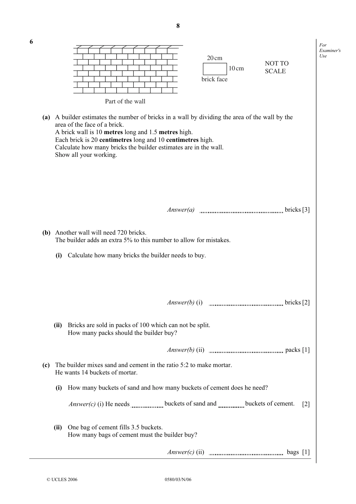 Cambridge IGCSE Mathematics (with coursework) 0581 2006 Oct/Nov Paper 3 · Variant 1 question paper, page 8 of 16