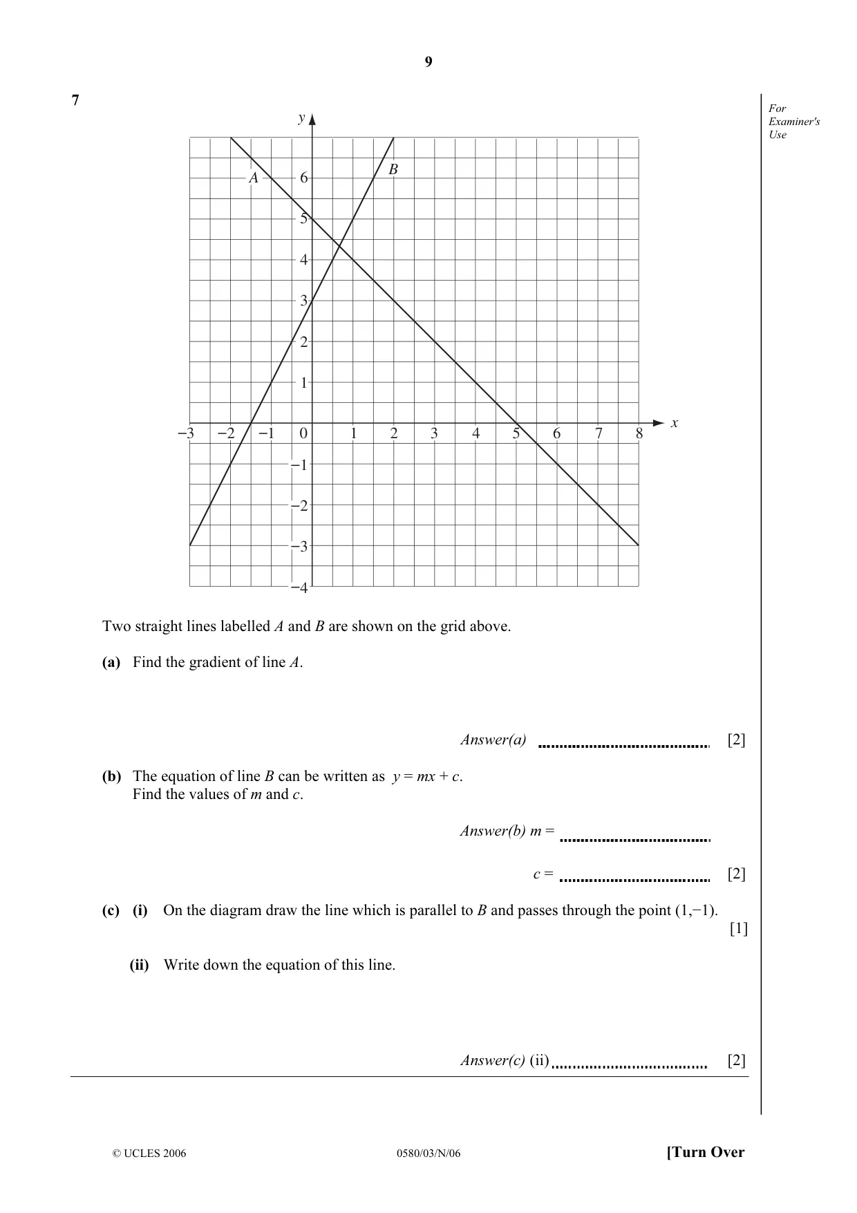 Cambridge IGCSE Mathematics (with coursework) 0581 2006 Oct/Nov Paper 3 · Variant 1 question paper, page 9 of 16