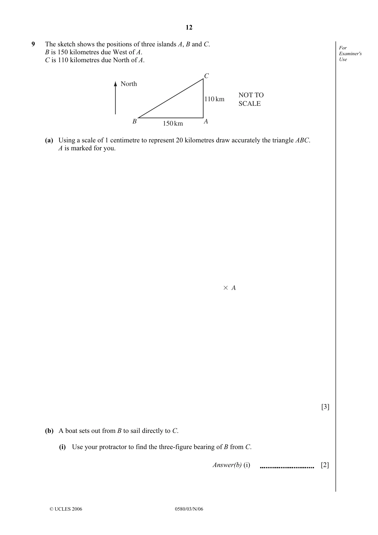 Cambridge IGCSE Mathematics (with coursework) 0581 2006 Oct/Nov Paper 3 · Variant 1 question paper, page 12 of 16