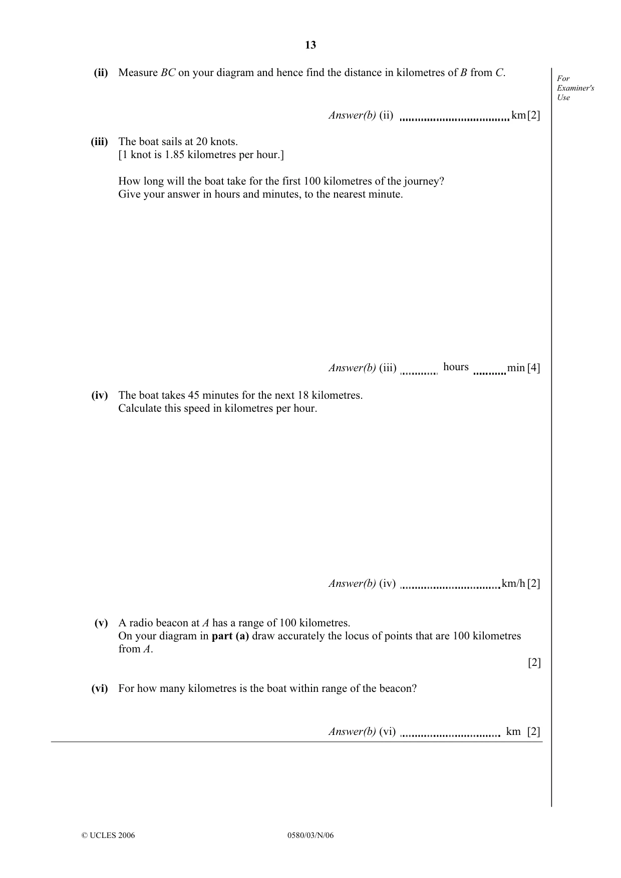 Cambridge IGCSE Mathematics (with coursework) 0581 2006 Oct/Nov Paper 3 · Variant 1 question paper, page 13 of 16
