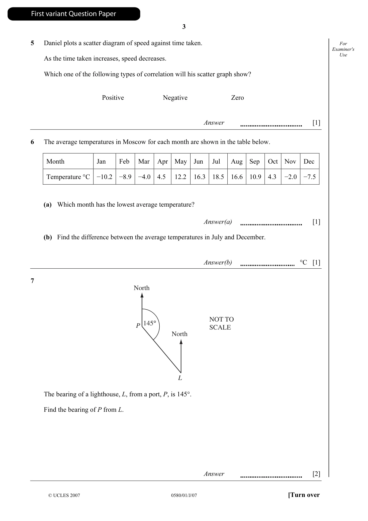 Cambridge IGCSE Mathematics (with coursework) 0581 2007 May/June Paper 1 · Variant 1 question paper, page 4 of 25