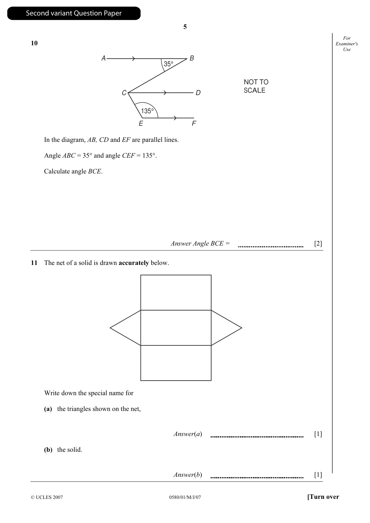 Cambridge IGCSE Mathematics (with coursework) 0581 2007 May/June Paper 1 · Variant 1 question paper, page 18 of 25