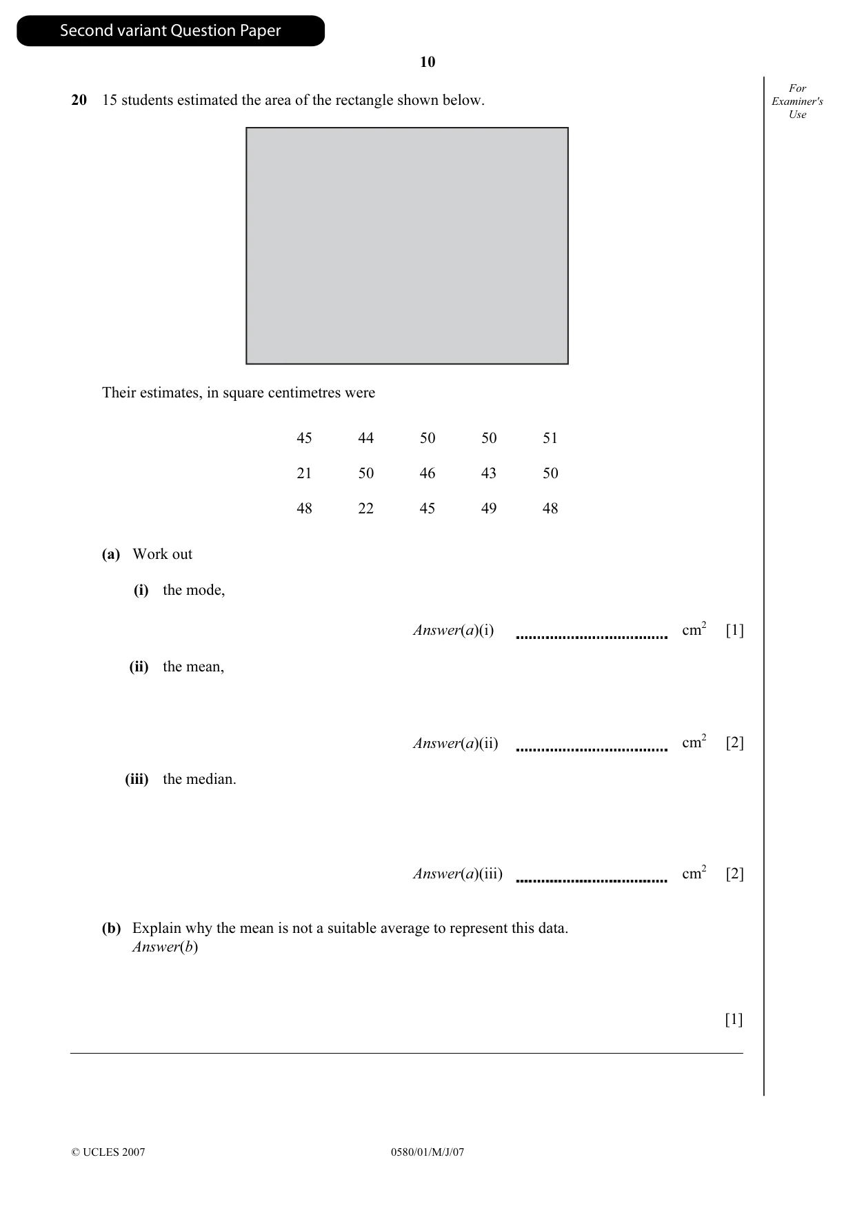 Cambridge IGCSE Mathematics (with coursework) 0581 2007 May/June Paper 1 · Variant 1 question paper, page 23 of 25