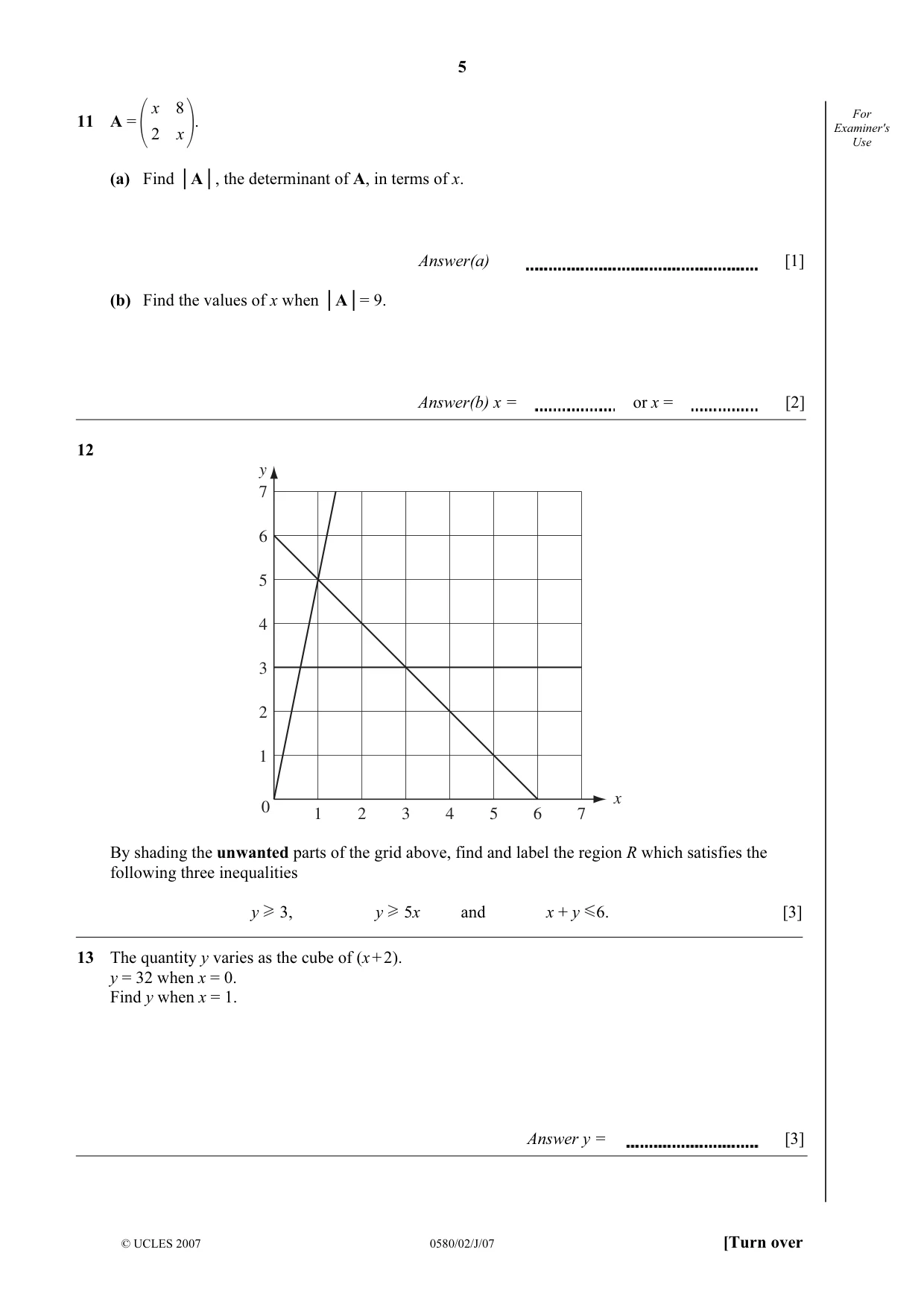 Cambridge IGCSE Mathematics (with coursework) 0581 2007 May/June Paper 2 · Variant 1 question paper, page 5 of 12