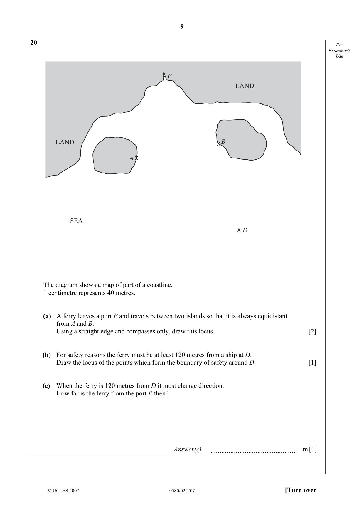 Cambridge IGCSE Mathematics (with coursework) 0581 2007 May/June Paper 2 · Variant 1 question paper, page 9 of 12