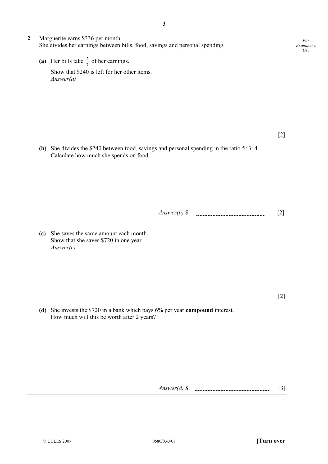 Cambridge IGCSE Mathematics (with coursework) 0581 2007 May/June Paper 3 · Variant 1 question paper, page 3 of 12