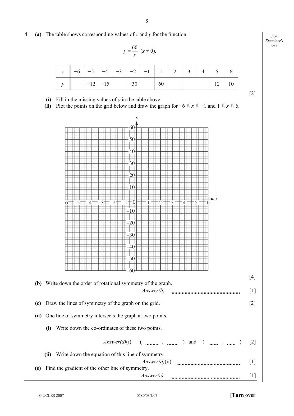 Cambridge IGCSE Mathematics (with coursework) 0581 2007 May/June Paper 3 · Variant 1 question paper, page 5 of 12