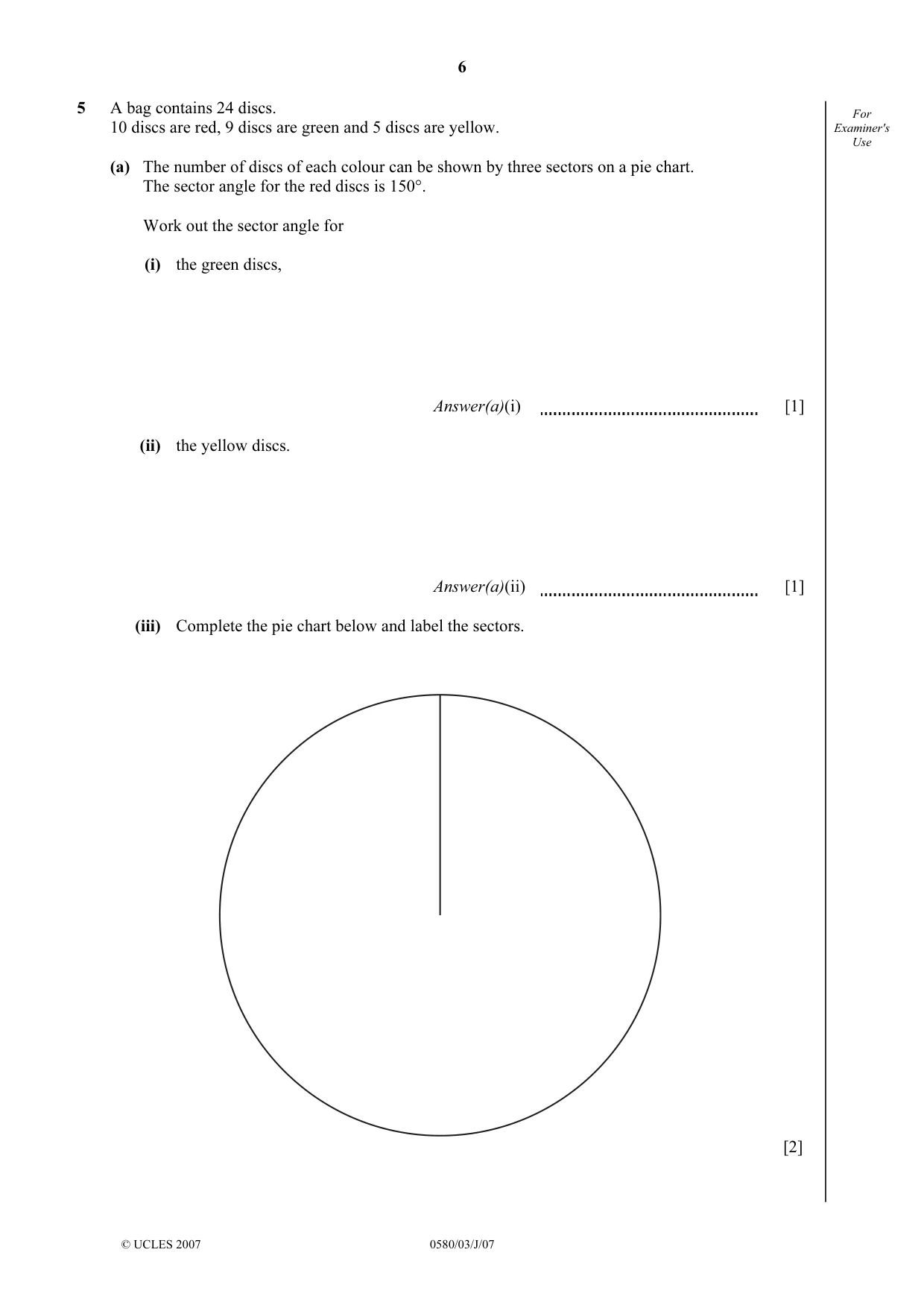 Cambridge IGCSE Mathematics (with coursework) 0581 2007 May/June Paper 3 · Variant 1 question paper, page 6 of 12