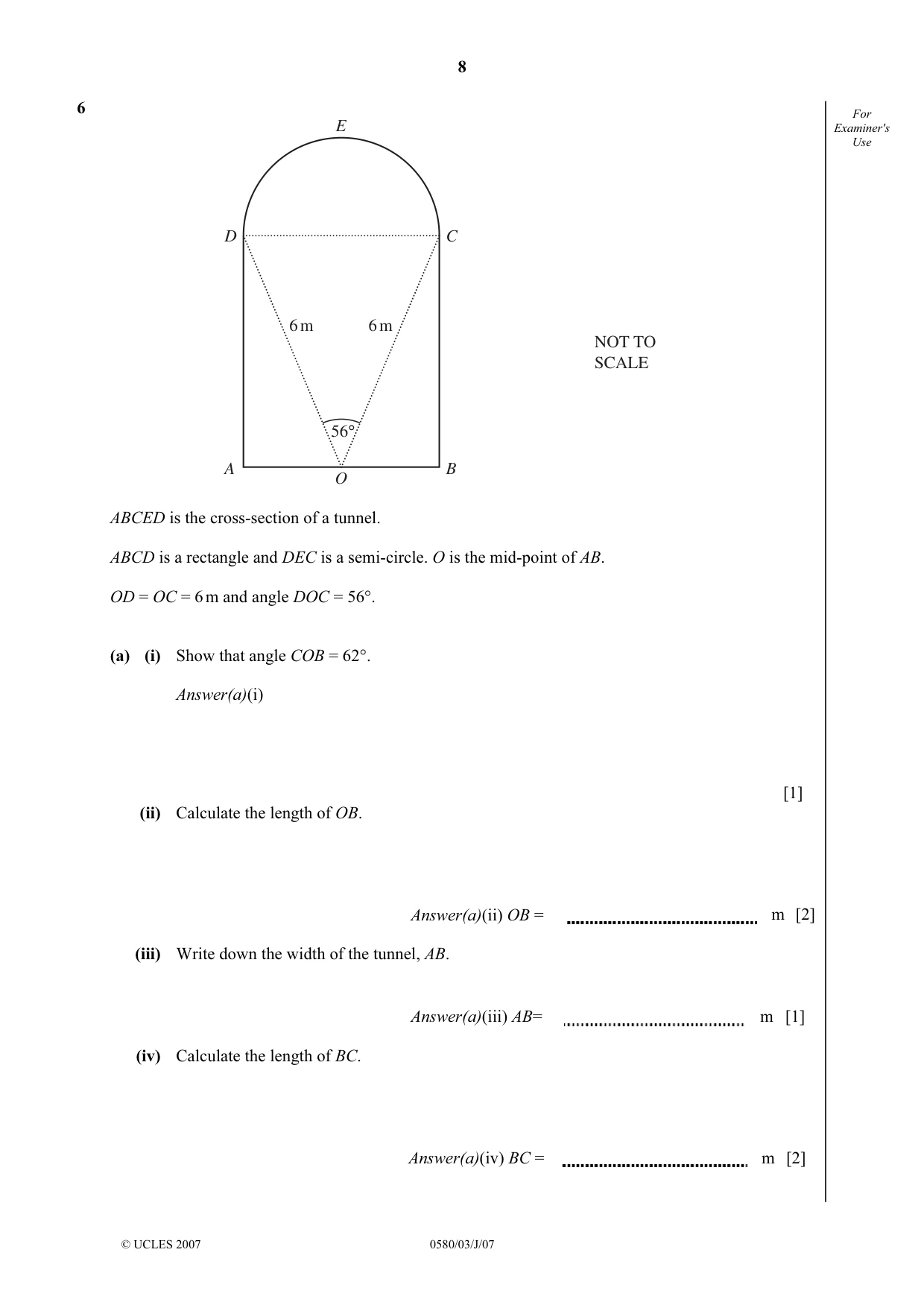 Cambridge IGCSE Mathematics (with coursework) 0581 2007 May/June Paper 3 · Variant 1 question paper, page 8 of 12