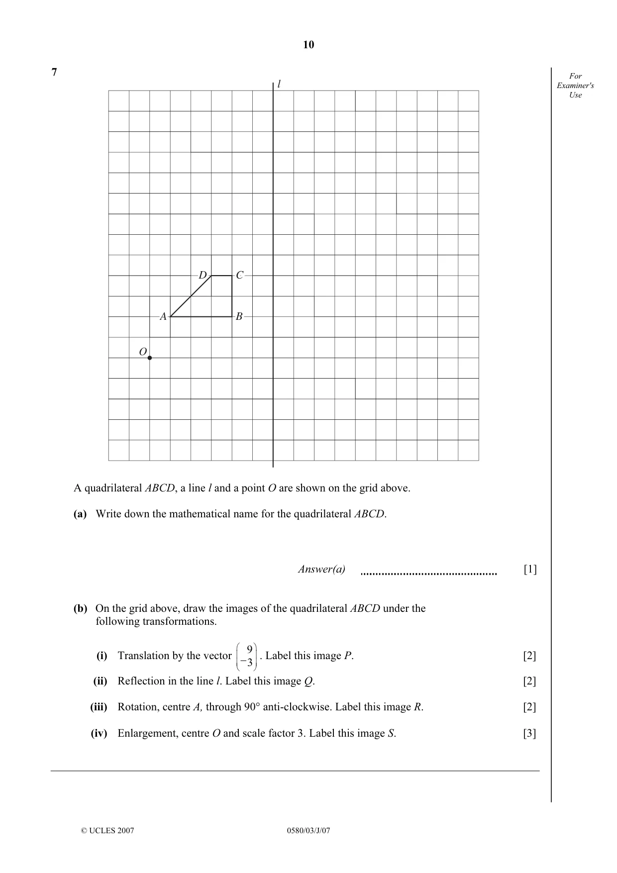 Cambridge IGCSE Mathematics (with coursework) 0581 2007 May/June Paper 3 · Variant 1 question paper, page 10 of 12