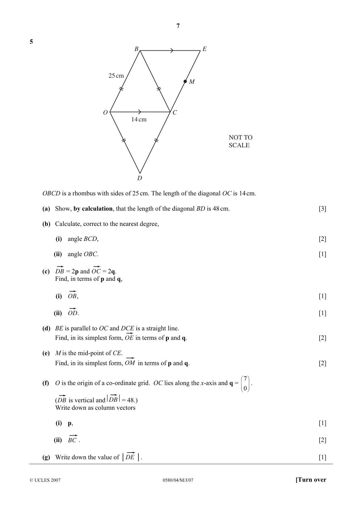 Cambridge IGCSE Mathematics (with coursework) 0581 2007 May/June Paper 4 · Variant 1 question paper, page 7 of 12