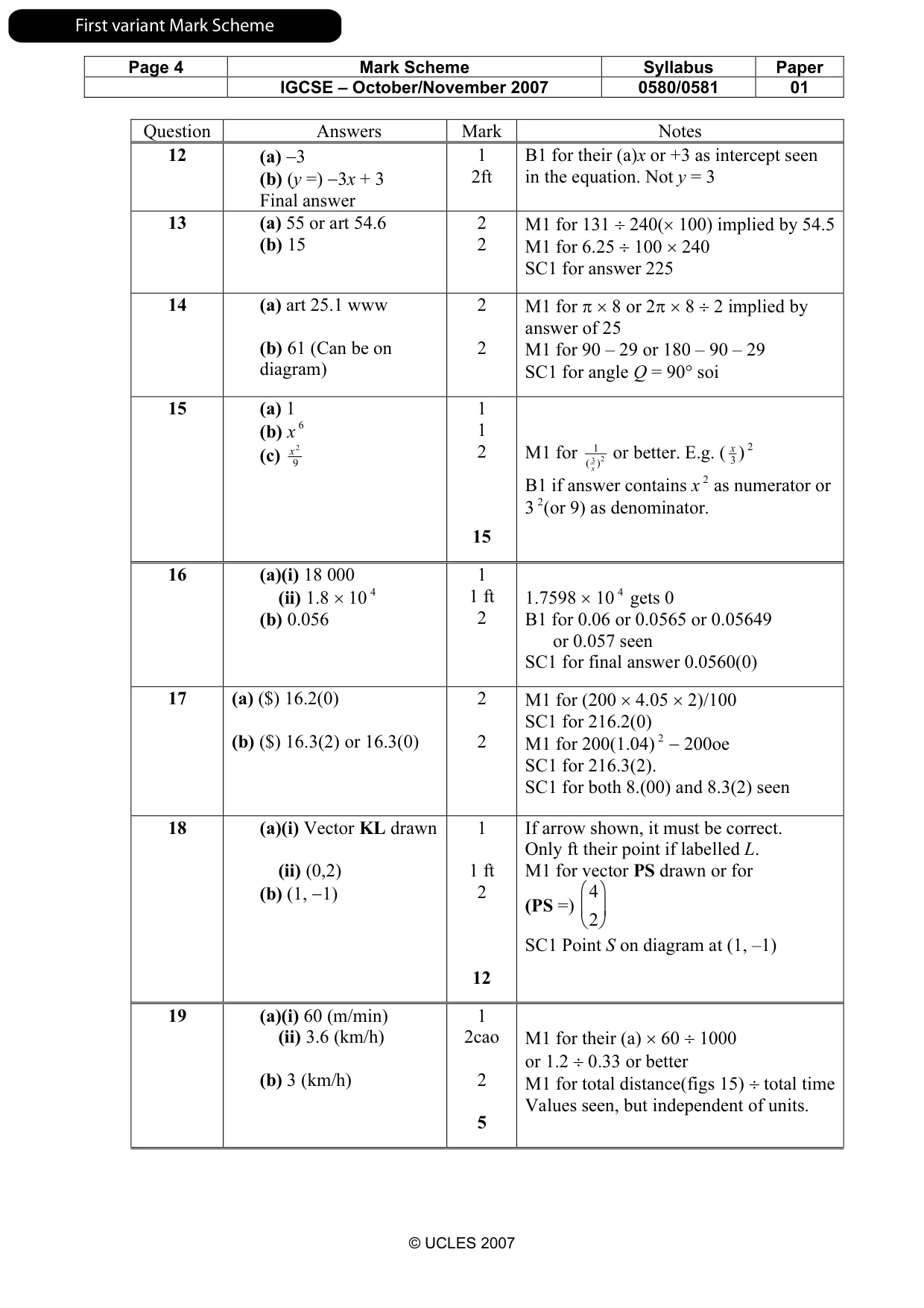 Mark scheme, page 5 of 7