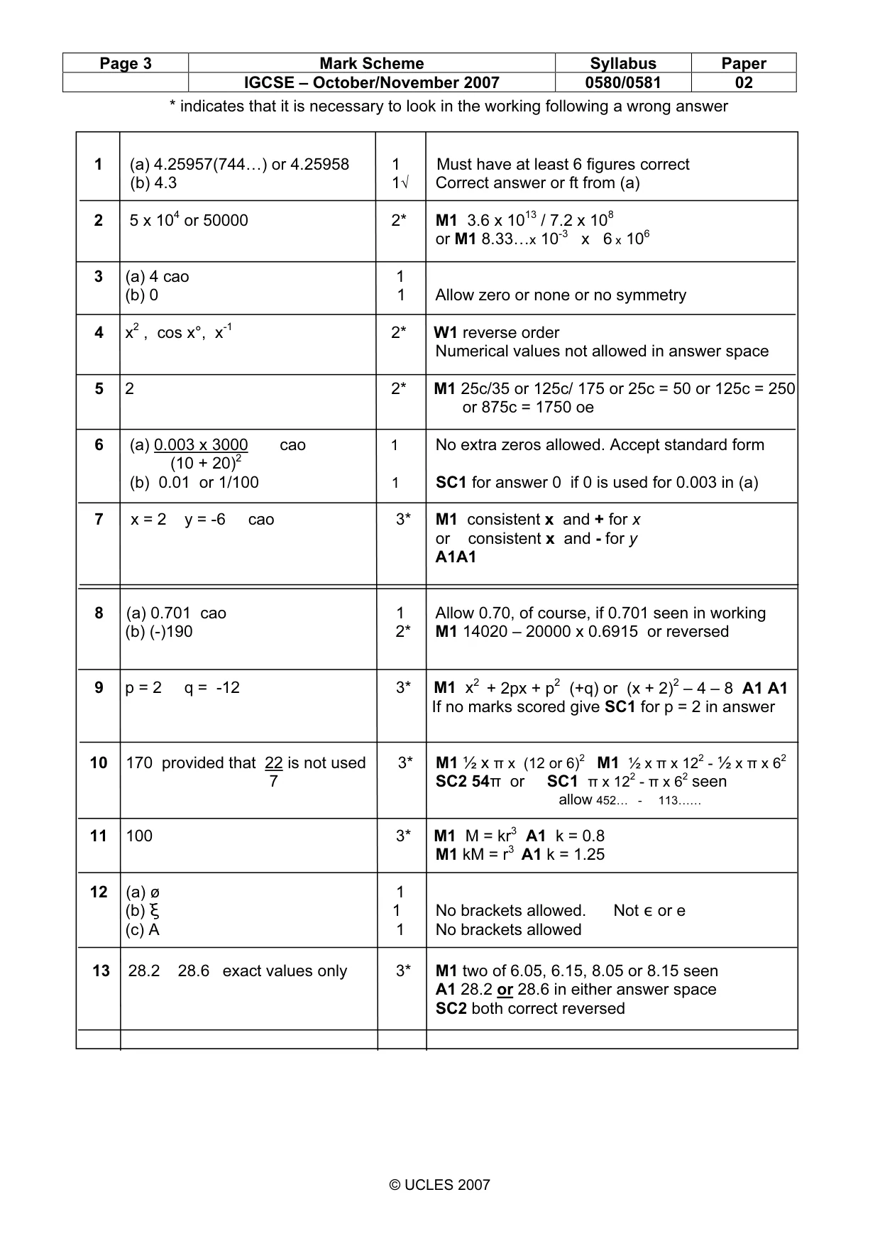 Mark scheme, page 3 of 4