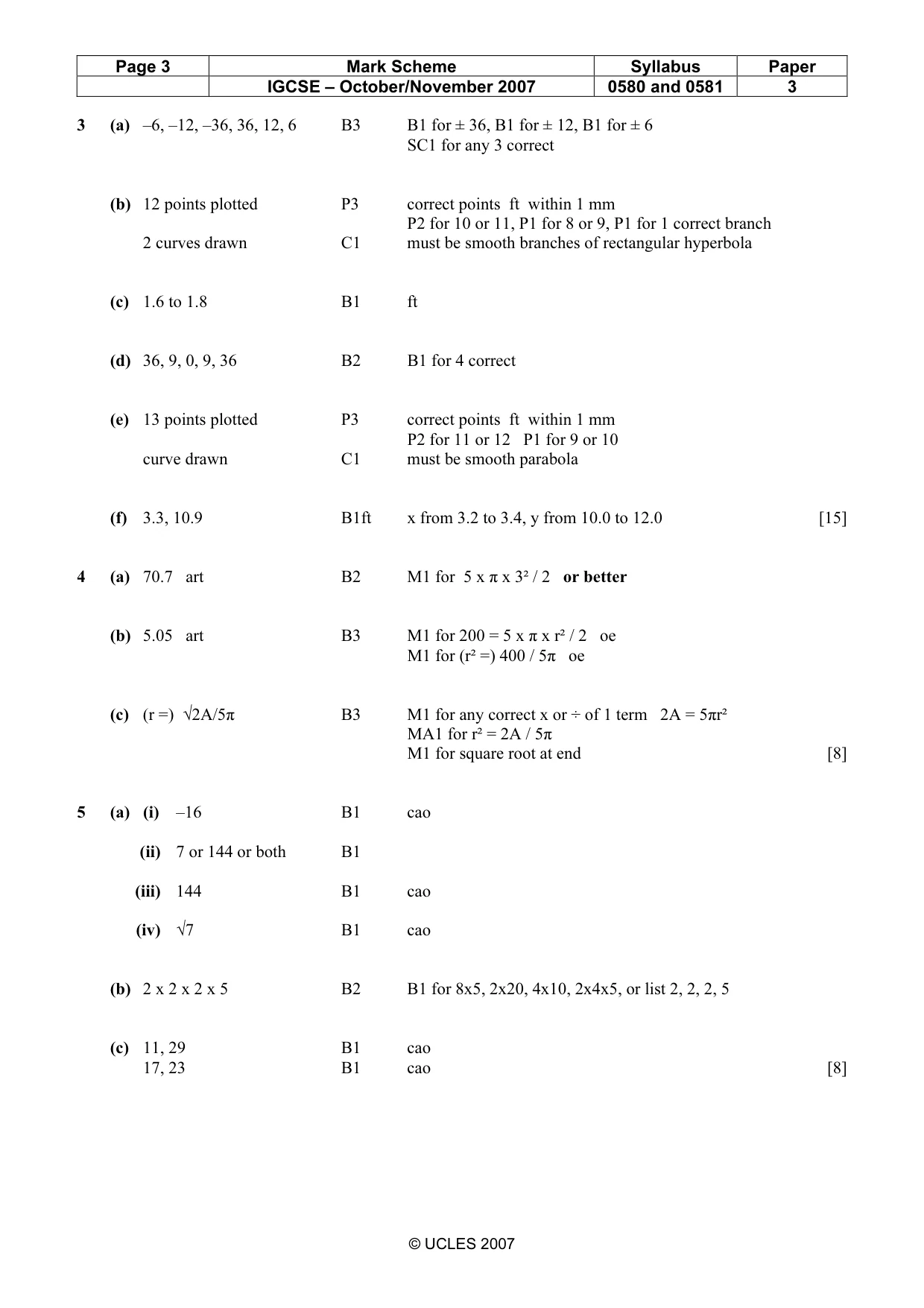 Mark scheme, page 3 of 5