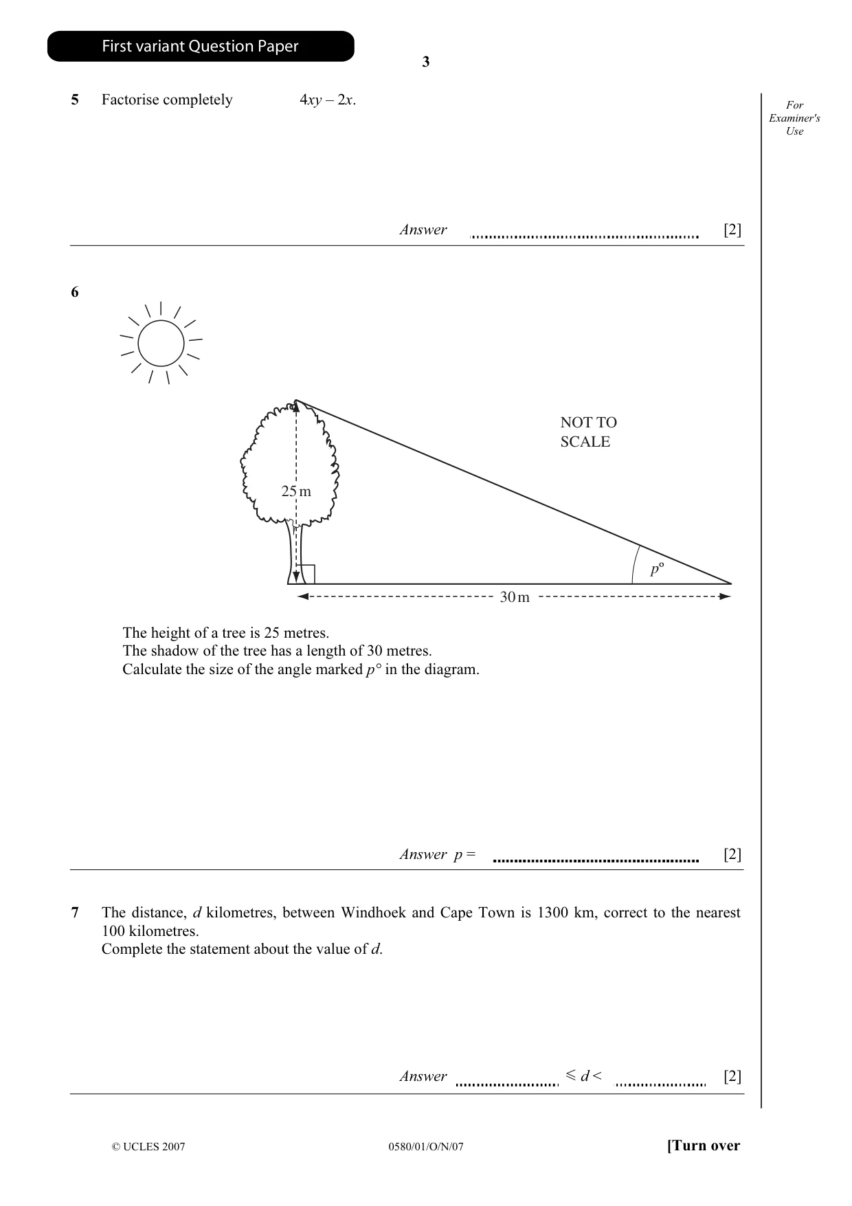 Cambridge IGCSE Mathematics (with coursework) 0581 2007 Oct/Nov Paper 1 · Variant 1 question paper, page 4 of 25