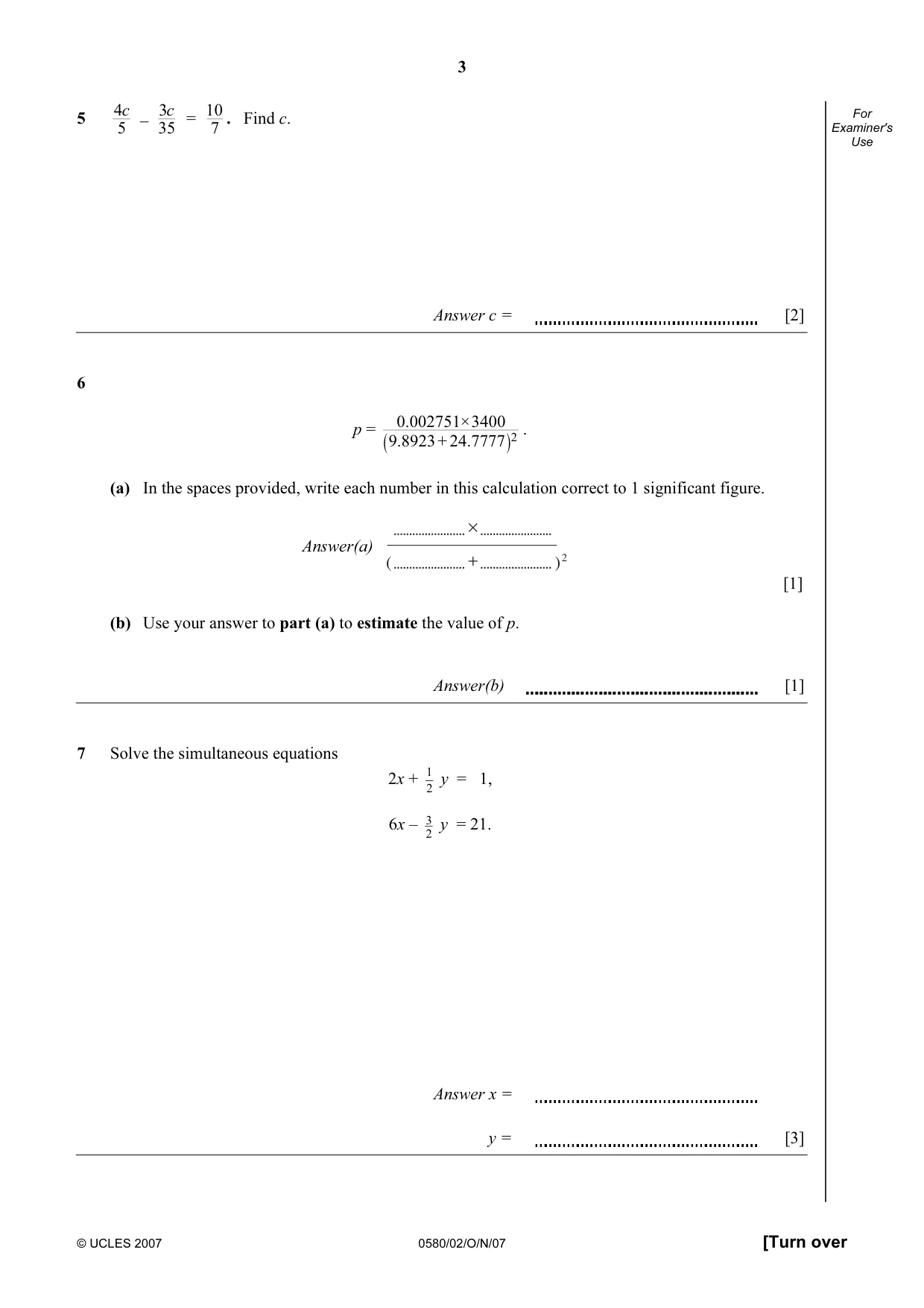 Cambridge IGCSE Mathematics (with coursework) 0581 2007 Oct/Nov Paper 2 · Variant 1 question paper, page 3 of 12