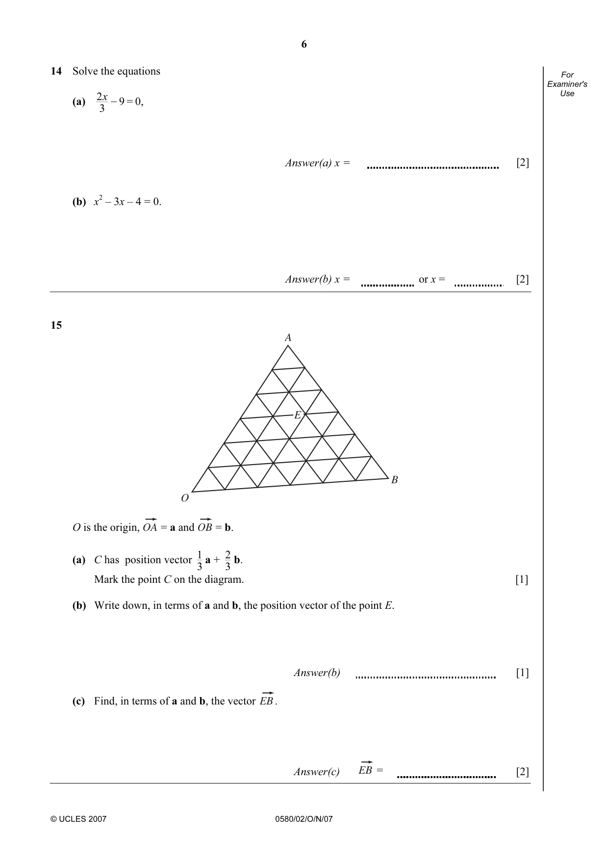 Cambridge IGCSE Mathematics (with coursework) 0581 2007 Oct/Nov Paper 2 · Variant 1 question paper, page 6 of 12