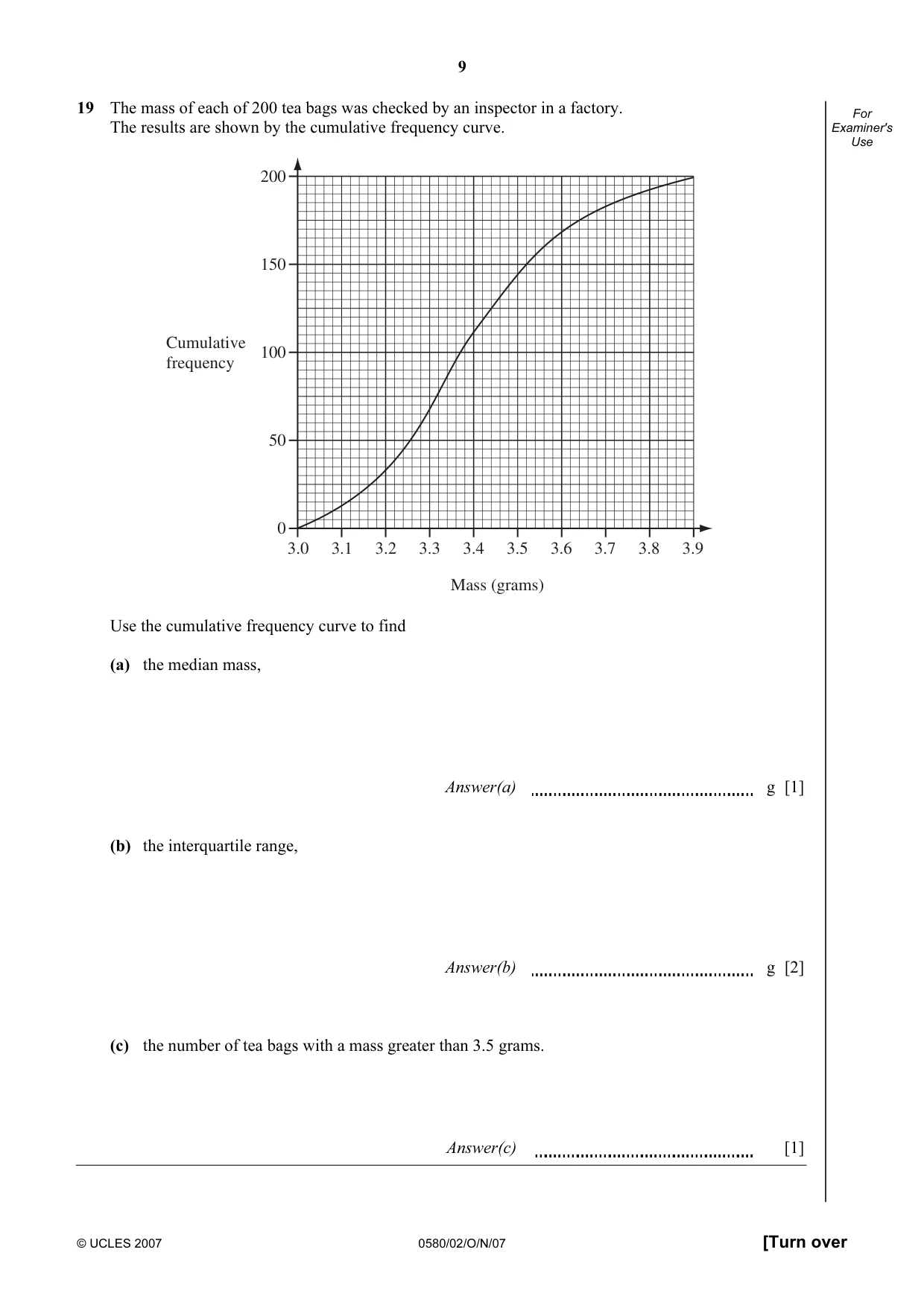 Cambridge IGCSE Mathematics (with coursework) 0581 2007 Oct/Nov Paper 2 · Variant 1 question paper, page 9 of 12