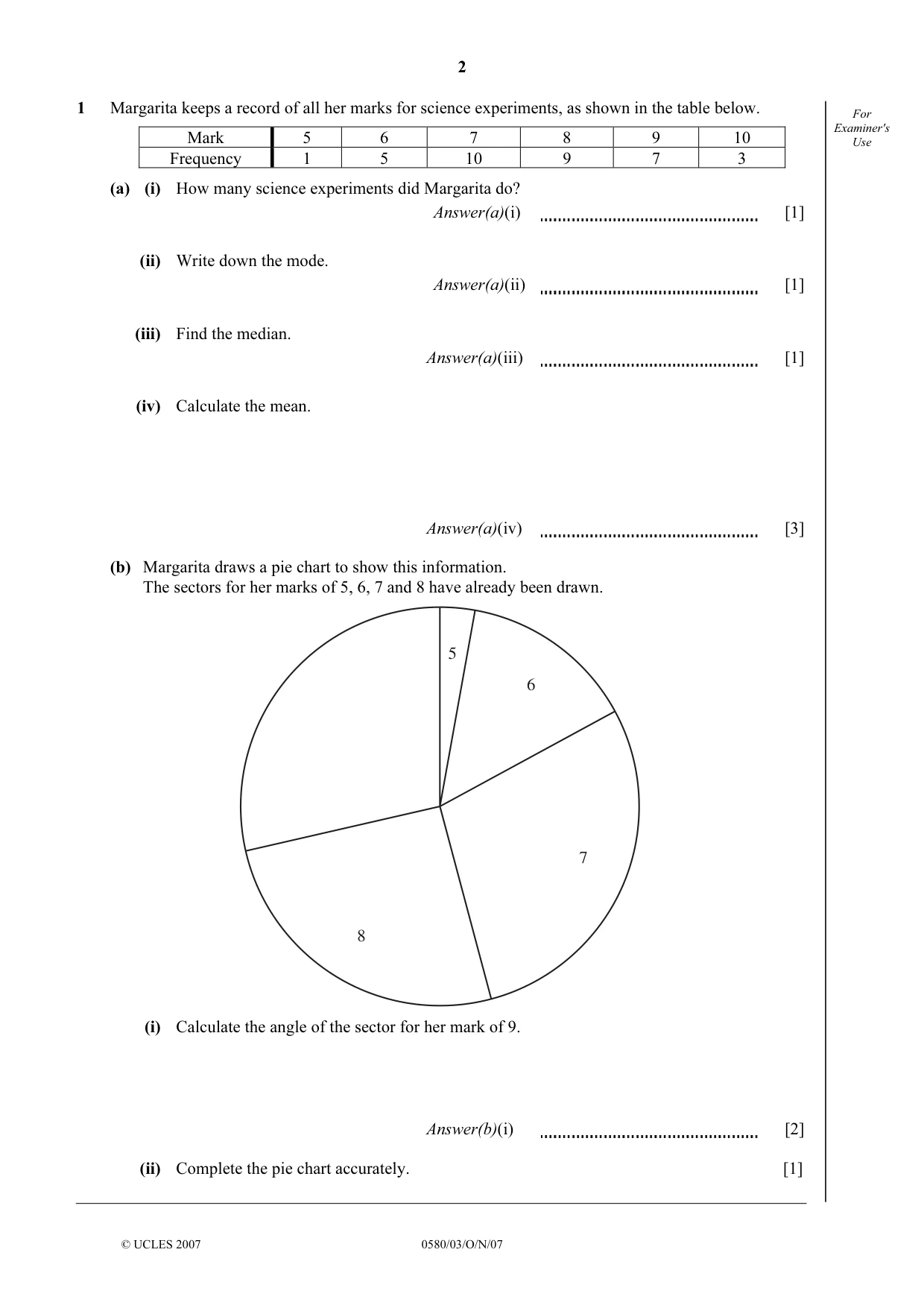 Cambridge IGCSE Mathematics (with coursework) 0581 2007 Oct/Nov Paper 3 · Variant 1 question paper, page 2 of 12