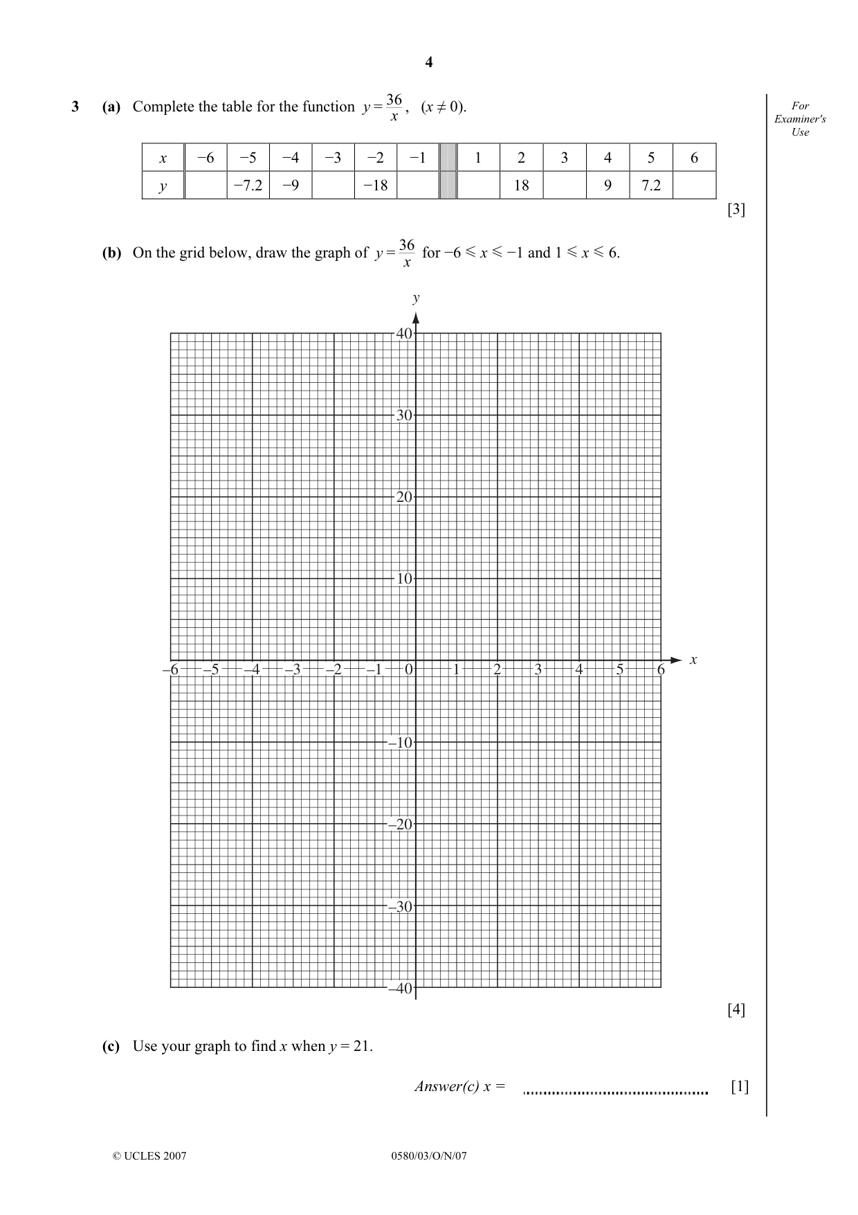 Cambridge IGCSE Mathematics (with coursework) 0581 2007 Oct/Nov Paper 3 · Variant 1 question paper, page 4 of 12