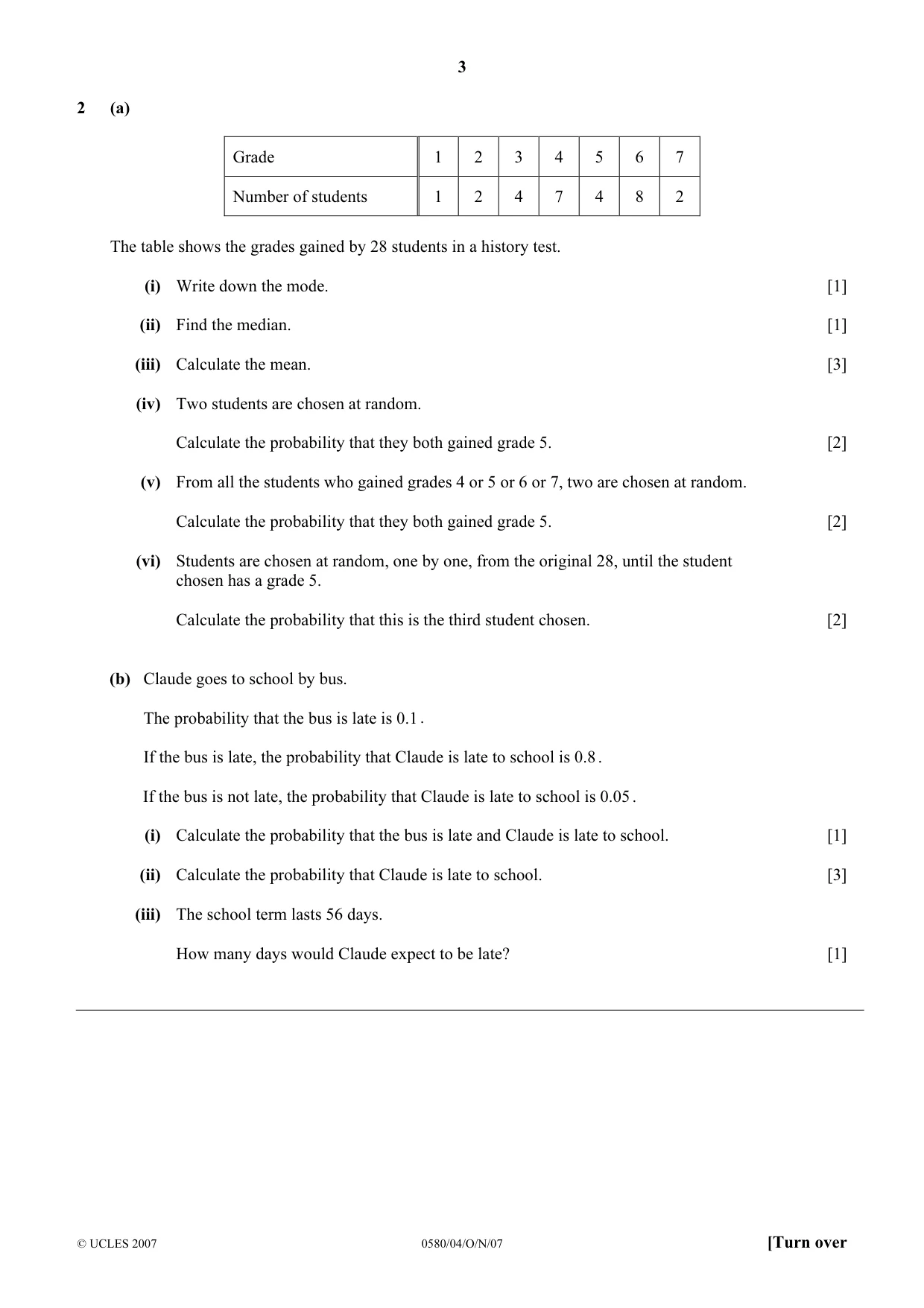 Cambridge IGCSE Mathematics (with coursework) 0581 2007 Oct/Nov Paper 4 · Variant 1 question paper, page 3 of 12