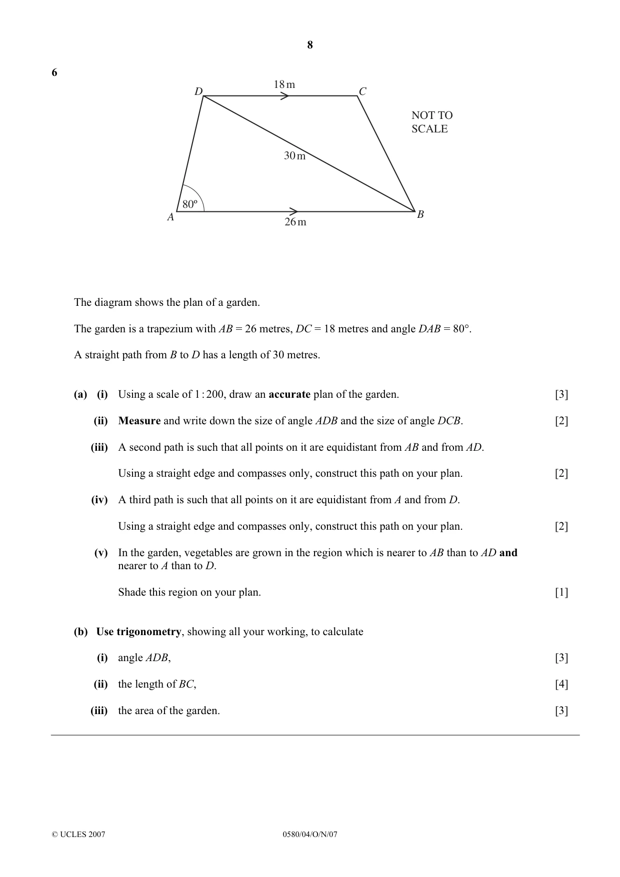 Cambridge IGCSE Mathematics (with coursework) 0581 2007 Oct/Nov Paper 4 · Variant 1 question paper, page 8 of 12