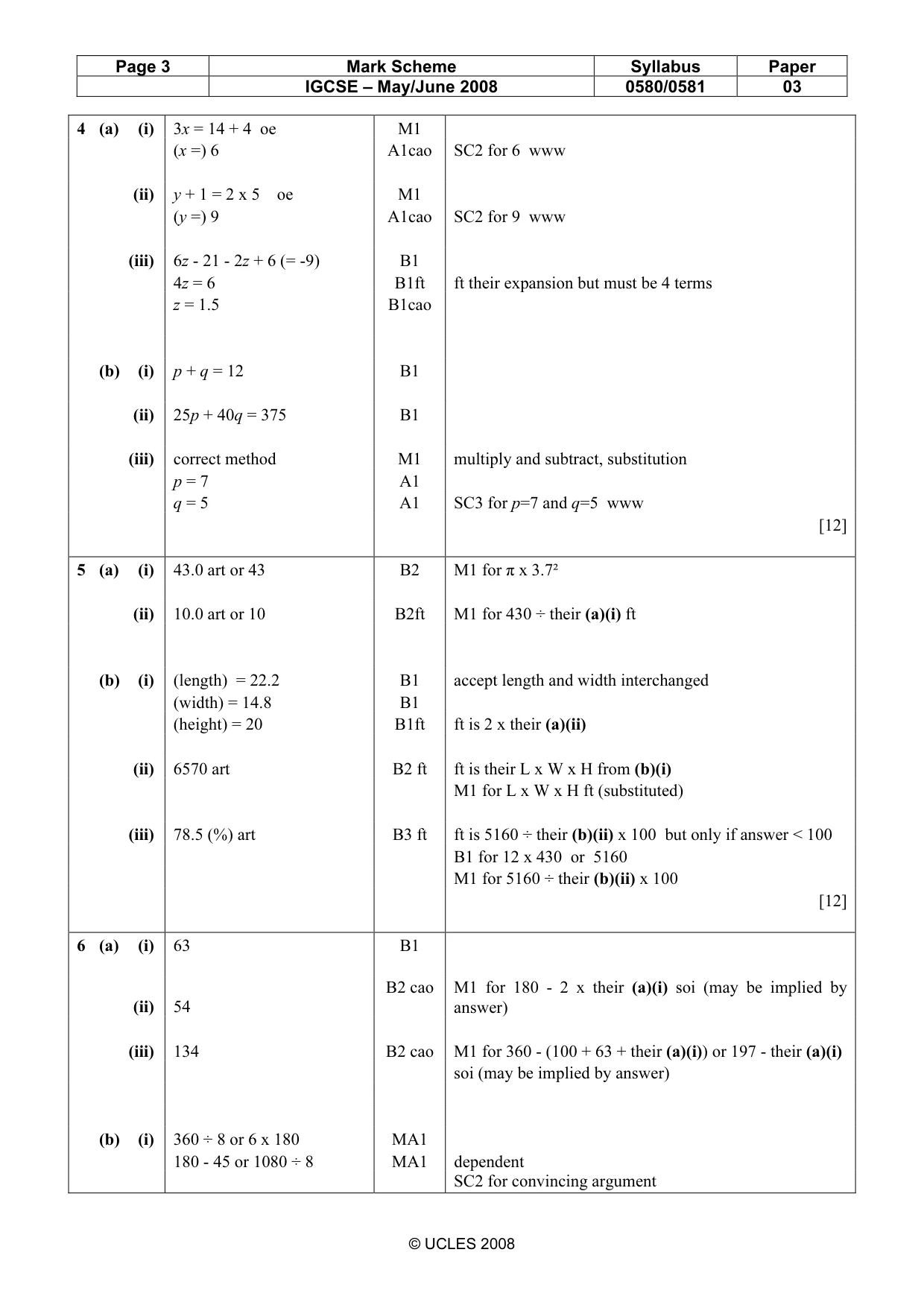 Mark scheme, page 3 of 5