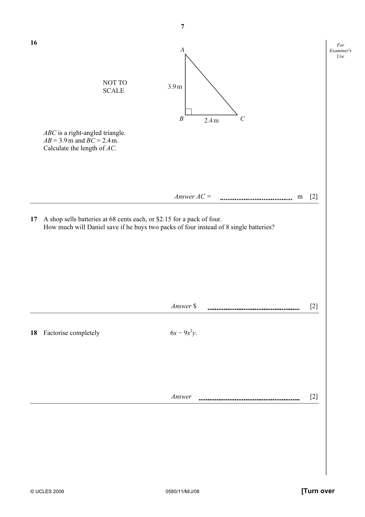 Cambridge IGCSE Mathematics (with coursework) 0581 2008 May/June Paper 1 · Variant 1 question paper, page 8 of 25