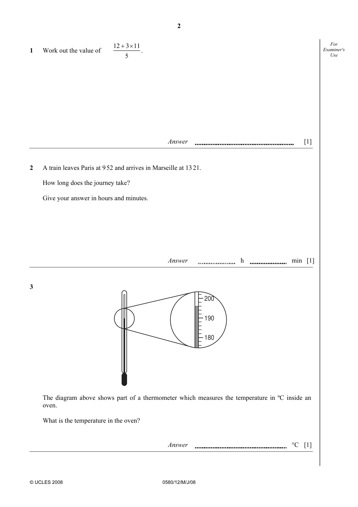 Cambridge IGCSE Mathematics (with coursework) 0581 2008 May/June Paper 1 · Variant 1 question paper, page 15 of 25