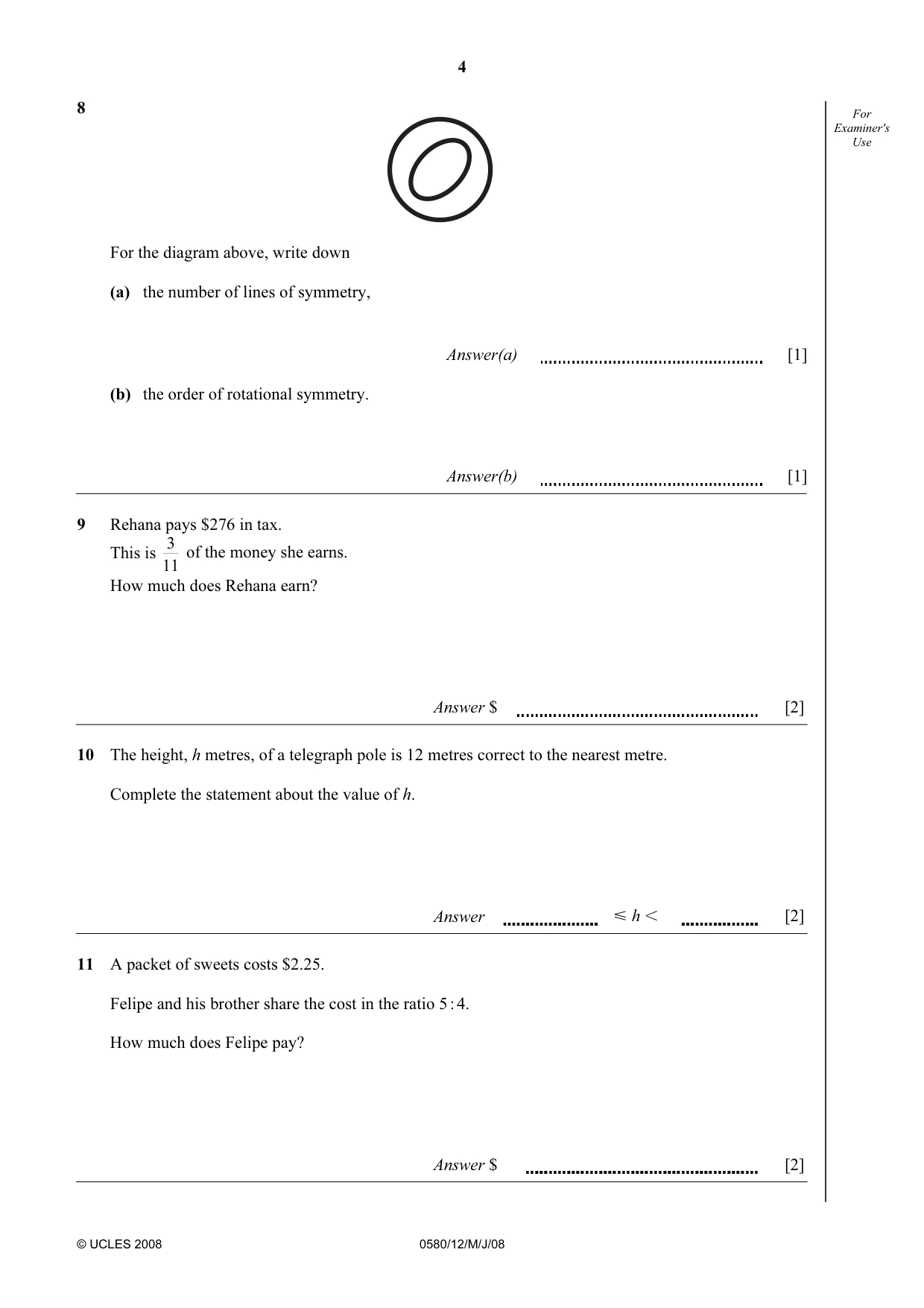 Cambridge IGCSE Mathematics (with coursework) 0581 2008 May/June Paper 1 · Variant 1 question paper, page 17 of 25