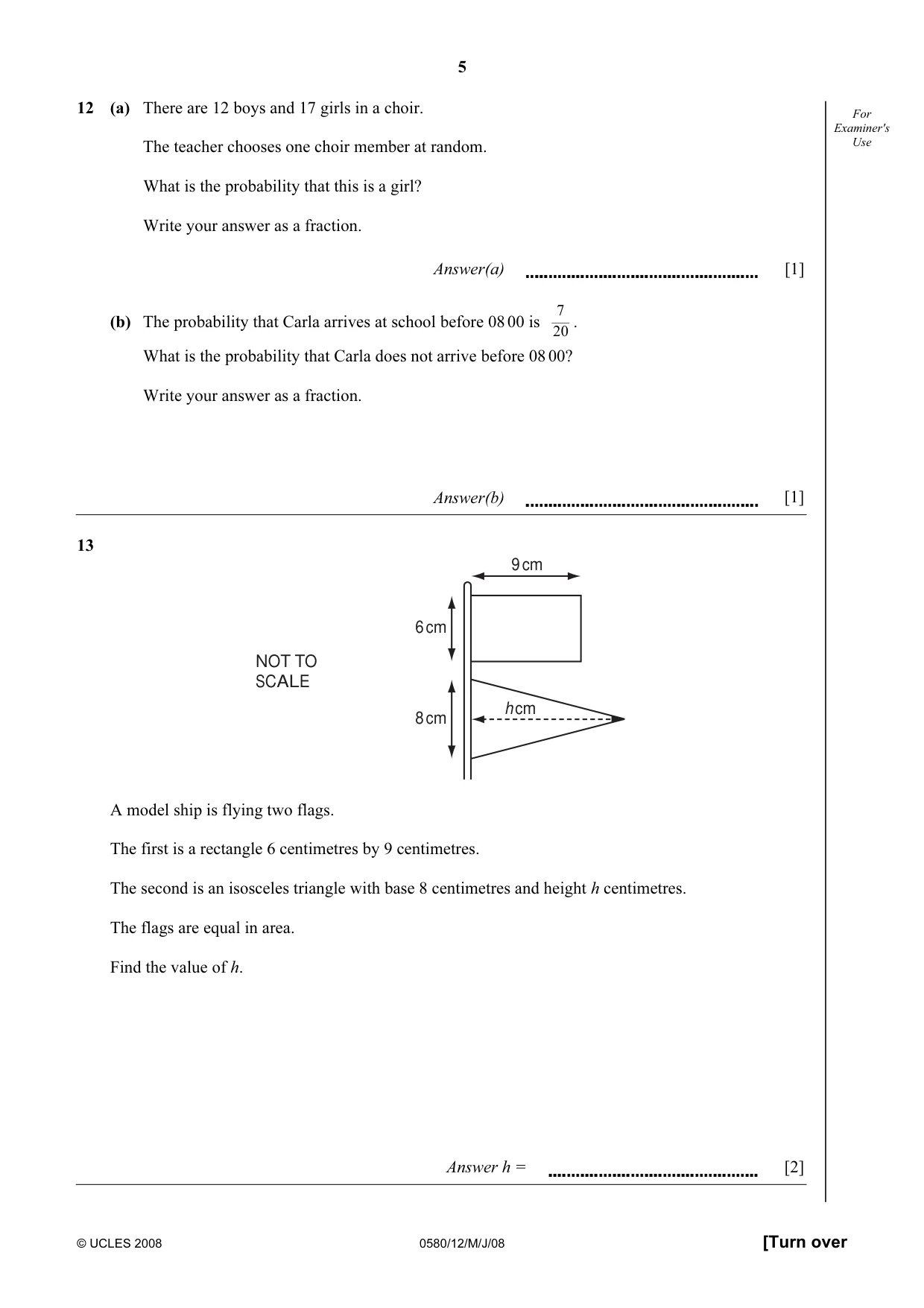 Cambridge IGCSE Mathematics (with coursework) 0581 2008 May/June Paper 1 · Variant 1 question paper, page 18 of 25