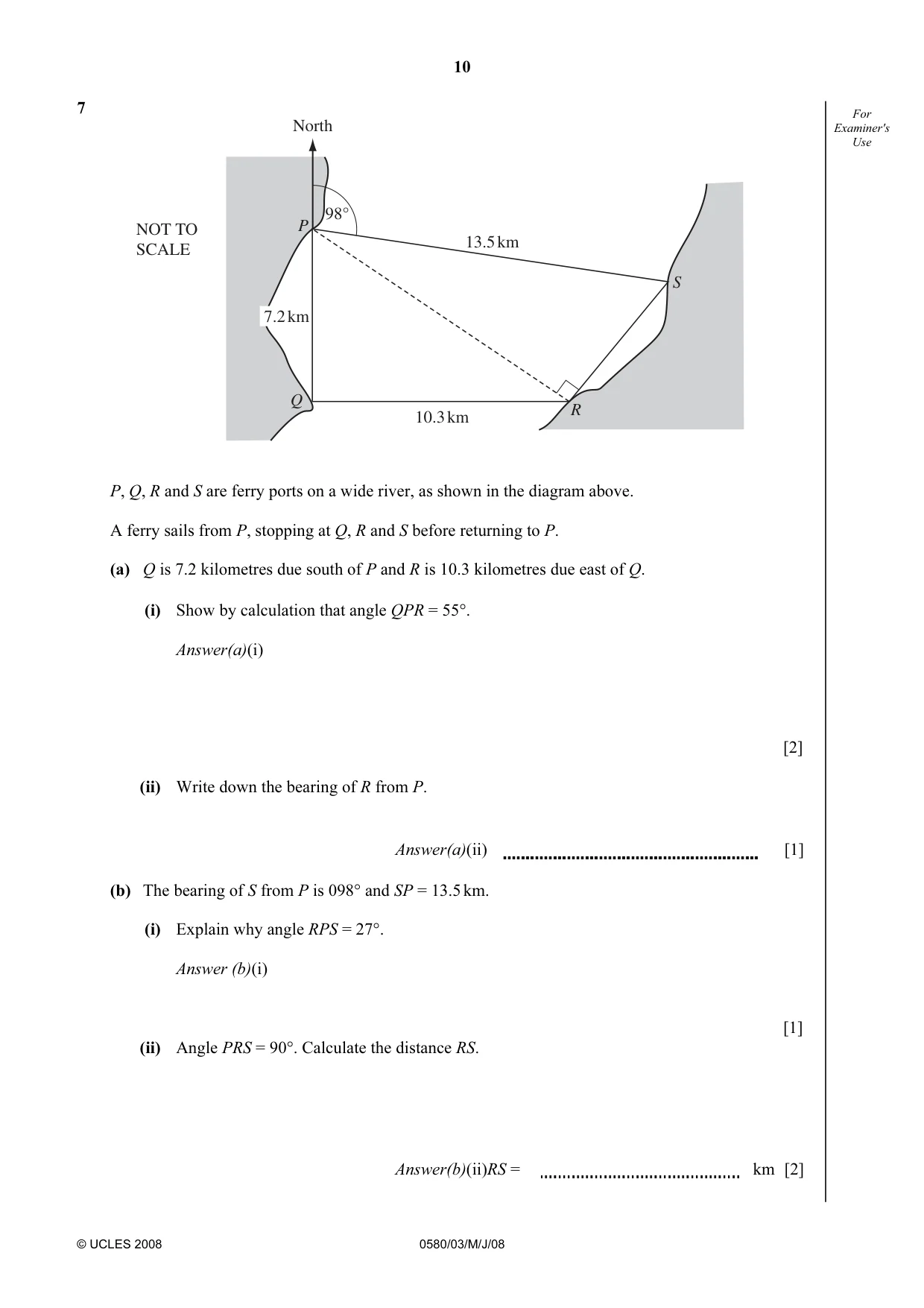 Cambridge IGCSE Mathematics (with coursework) 0581 2008 May/June Paper 3 · Variant 1 question paper, page 10 of 16