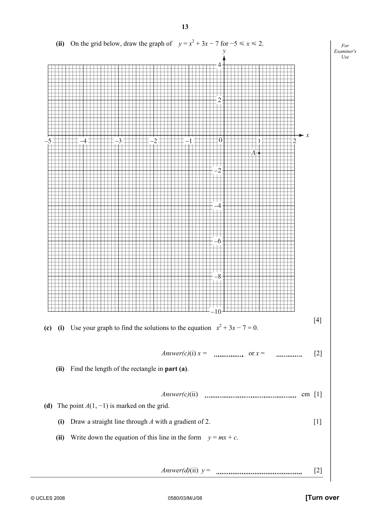 Cambridge IGCSE Mathematics (with coursework) 0581 2008 May/June Paper 3 · Variant 1 question paper, page 13 of 16