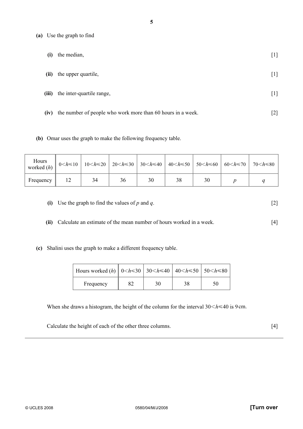 Cambridge IGCSE Mathematics (with coursework) 0581 2008 May/June Paper 4 · Variant 1 question paper, page 5 of 16