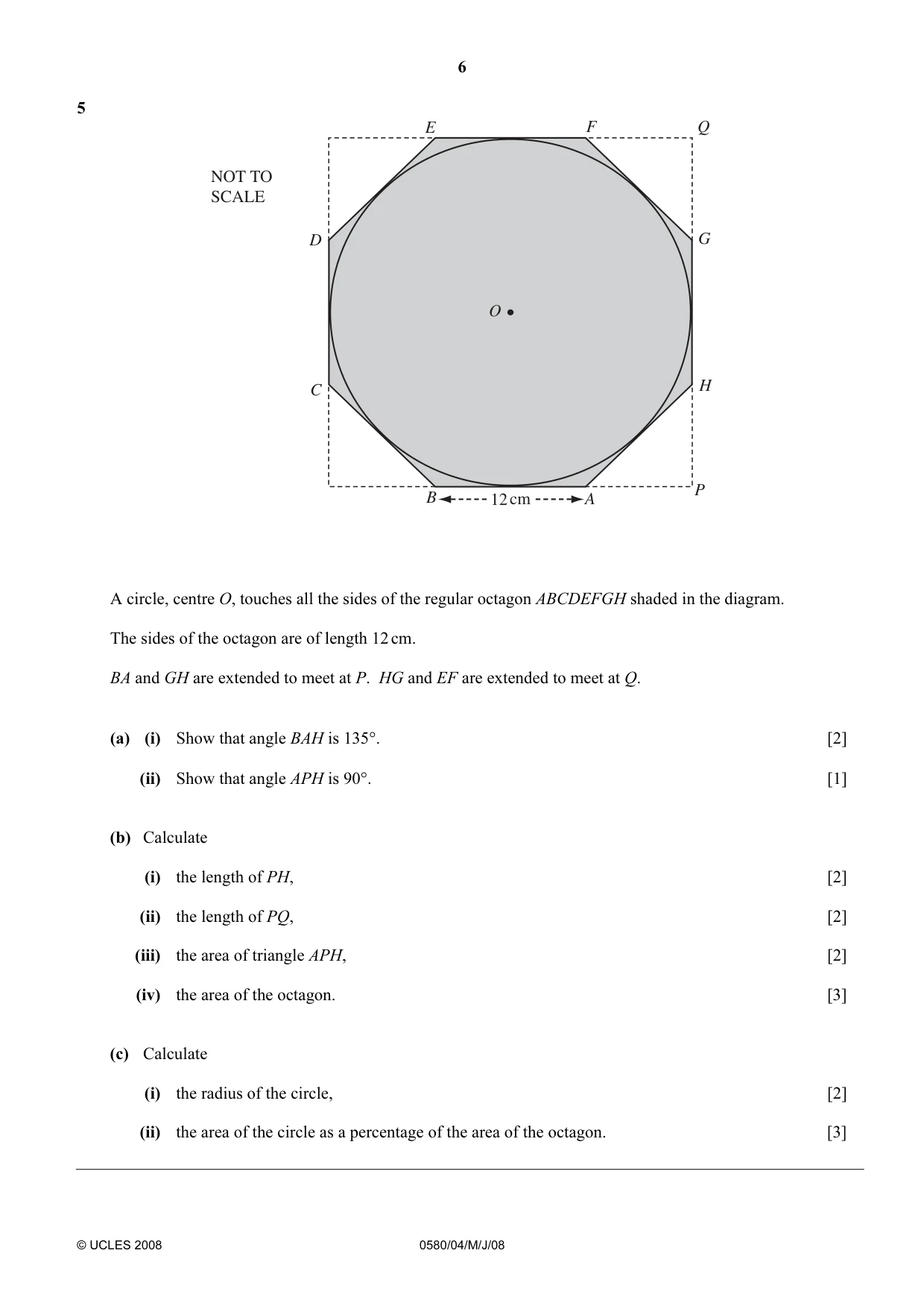 Cambridge IGCSE Mathematics (with coursework) 0581 2008 May/June Paper 4 · Variant 1 question paper, page 6 of 16
