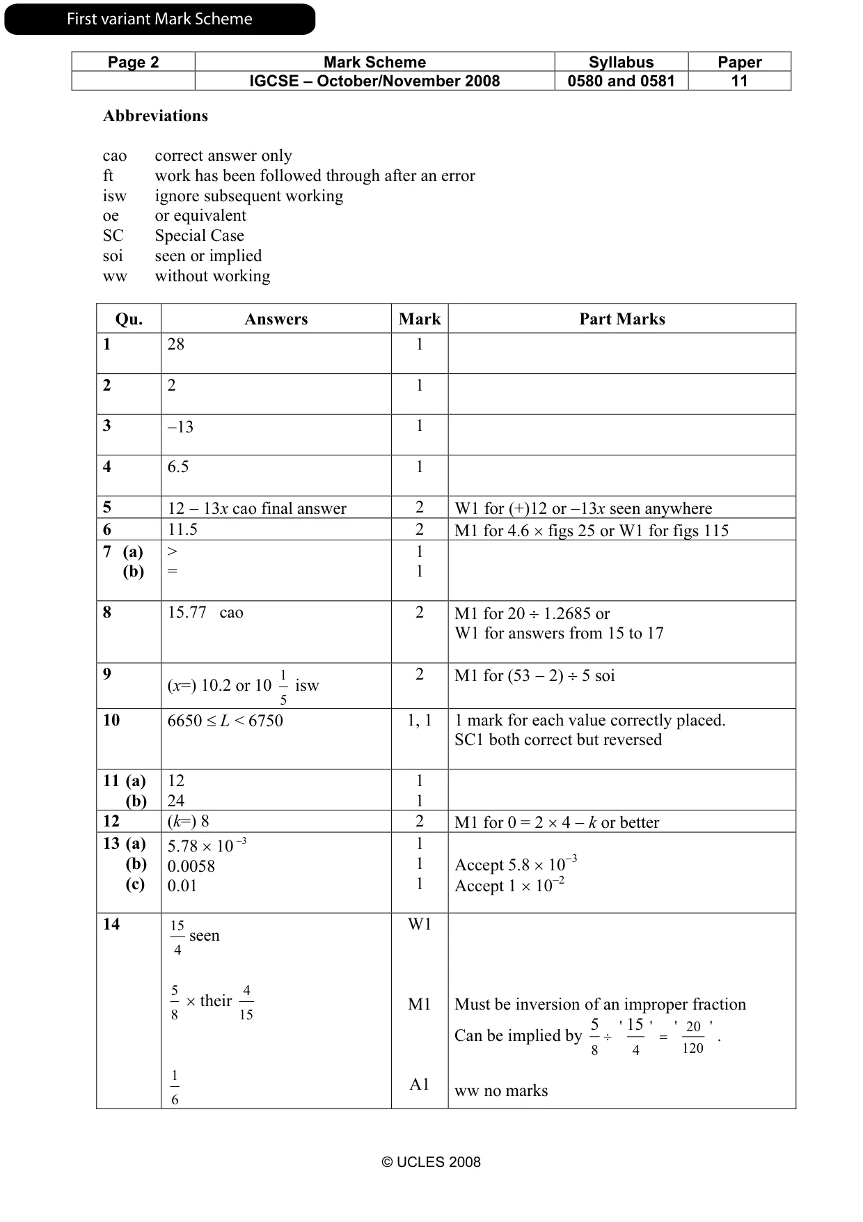 Mark scheme, page 3 of 8