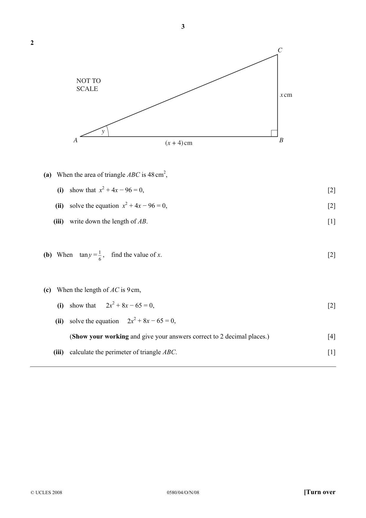 Cambridge IGCSE Mathematics (with coursework) 0581 2008 Oct/Nov Paper 4 · Variant 0 question paper, page 3 of 12