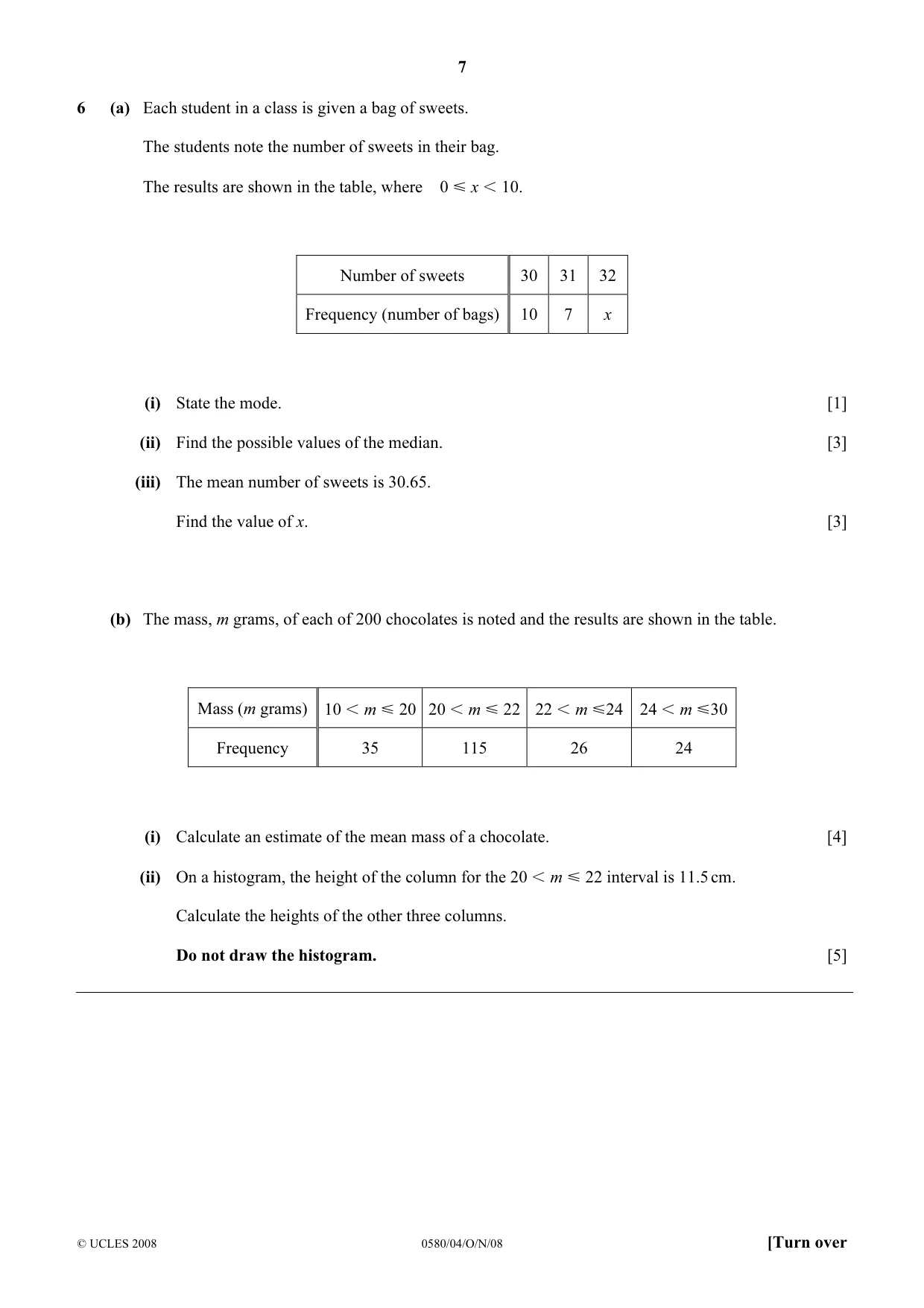 Cambridge IGCSE Mathematics (with coursework) 0581 2008 Oct/Nov Paper 4 · Variant 0 question paper, page 7 of 12